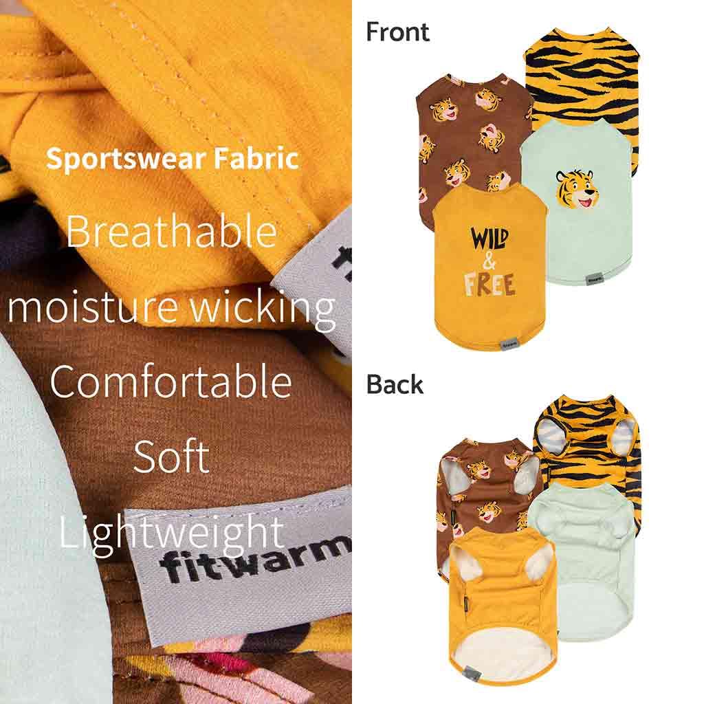 Fitwarm 4 Pack Tiger Print Dog T-Shirts - Summer Pet Clothes for Small Dogs (Yellow, Brown, Black, Green) - Cute & Funny Pet Costume for Puppies - Perfect for Parties, Photo Shoots & Daily Walks