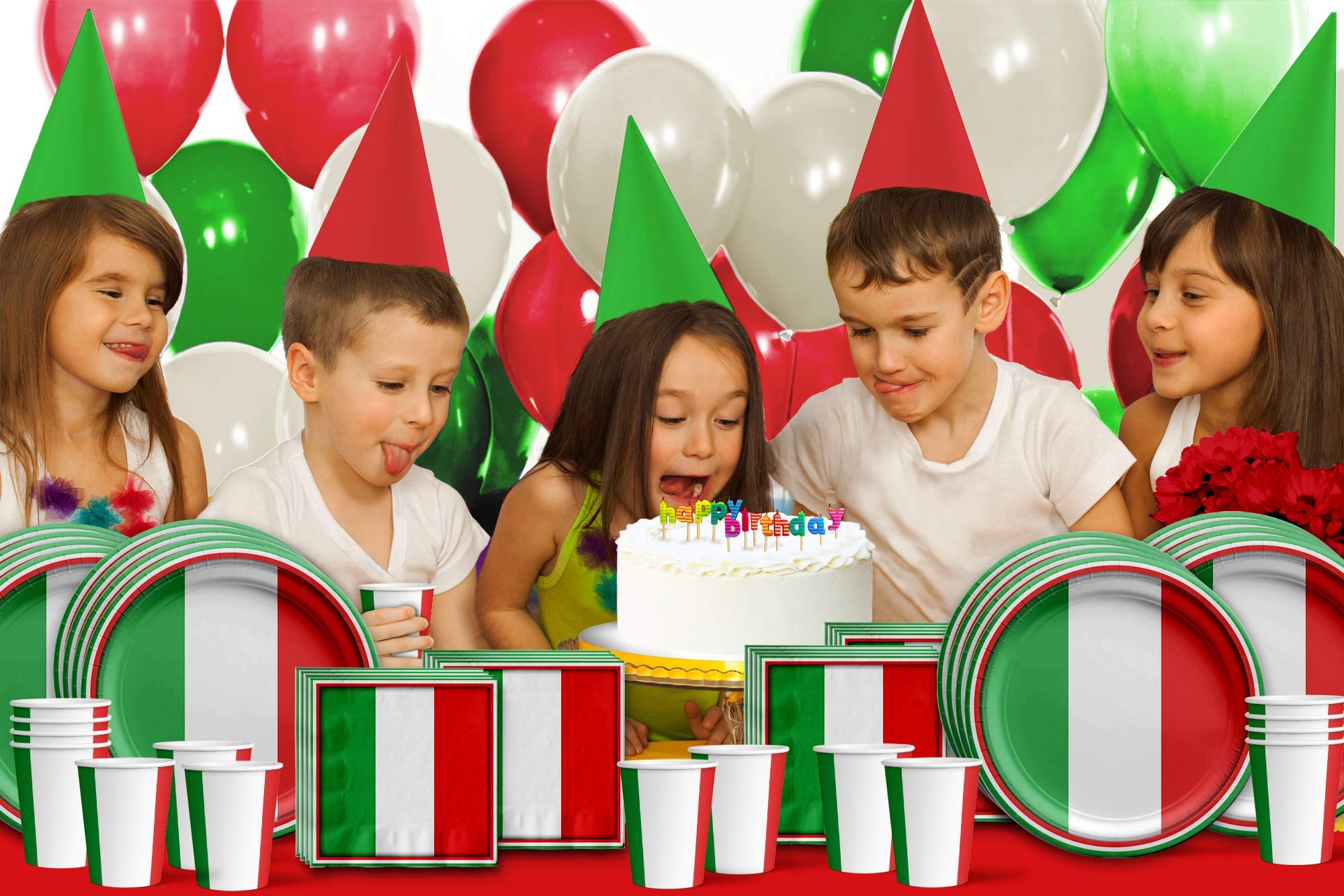 Italian Flag Themed Birthday Party Supplies Set - 16-Piece Tableware Kit with Plates, Napkins & Cups for Patriotic Celebrations & National Day Events