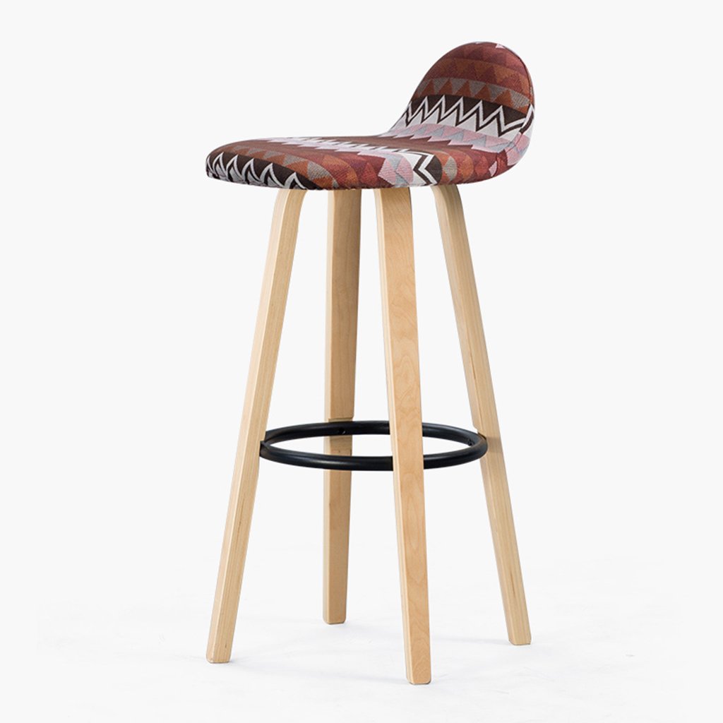 Vintage Wooden Bar Stool - 70cm Height Geometric Design Cushion Chair, European Style Creative High Chair for Home, Cafe & Restaurant Decor