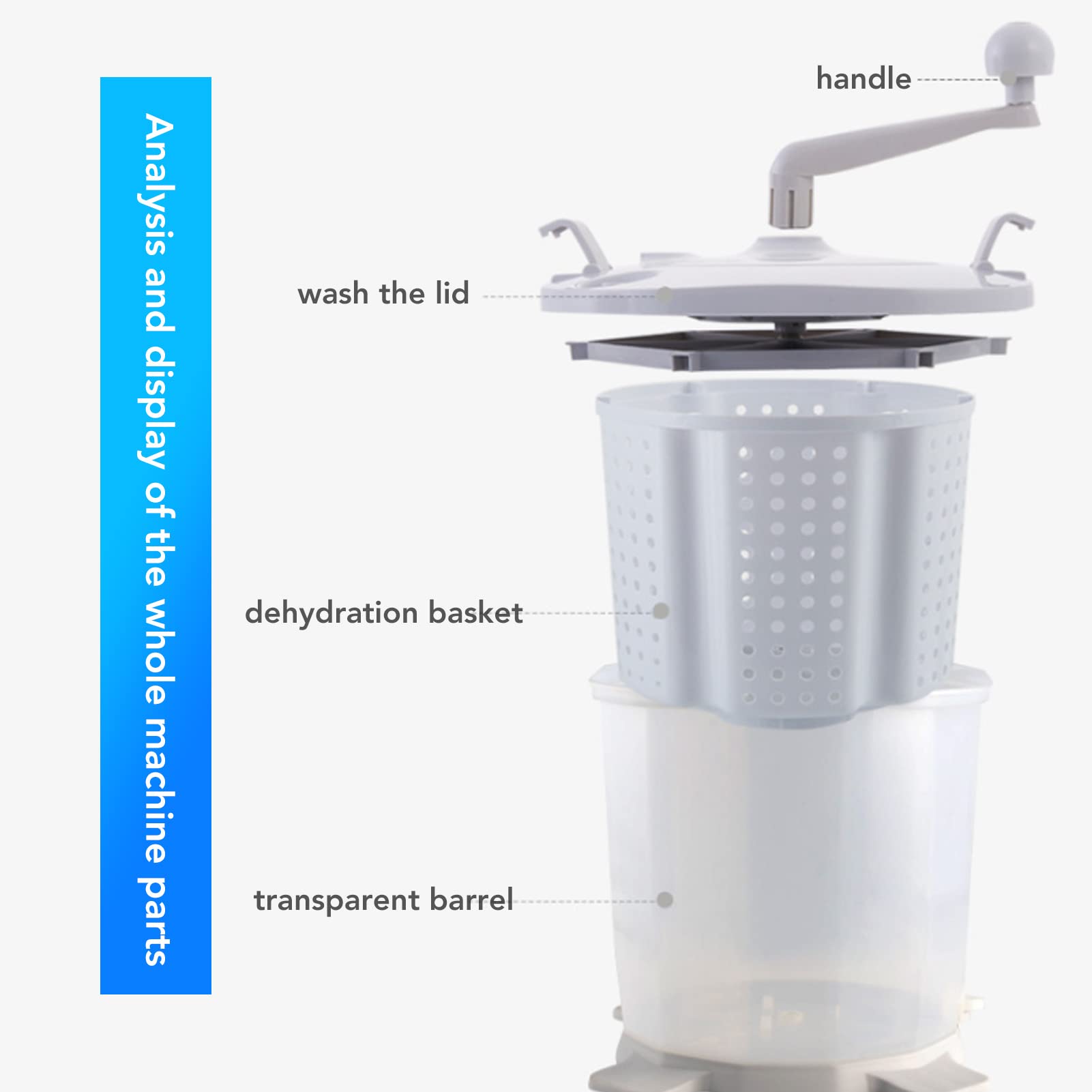 Portable Hand Crank Manual Washing Machine - Compact Laundry Solution for Dorm, Apartment, Camping & Travel - Nordic Grey (Perfect for Off-Grid Living, RV Trips & Emergency Preparedness)