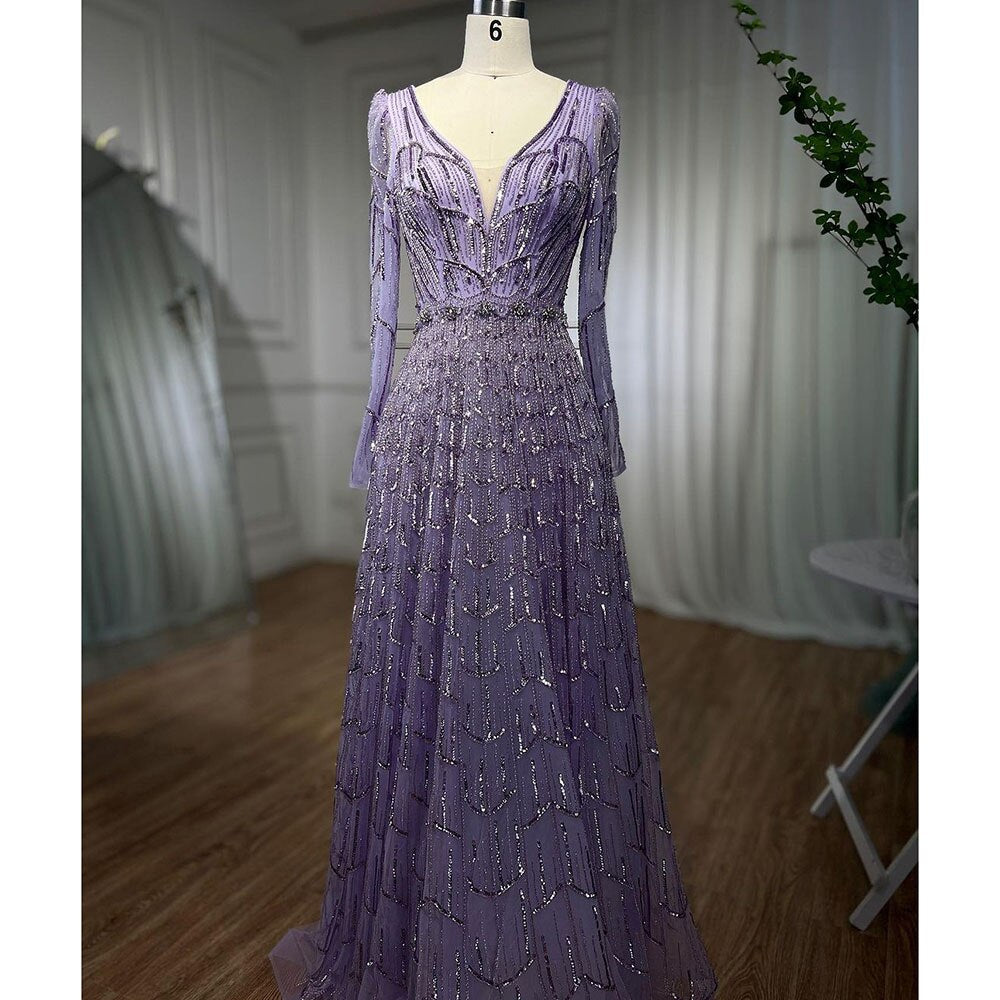 Luxury Muslim Designer Beaded Evening Dress for Women - Caramel A-Line V-Neck Gown for Wedding, Party & Special Occasions | Serene Hill Collection 2025 LA71940 | Perfect for Bridal Showers, Galas & Formal Events