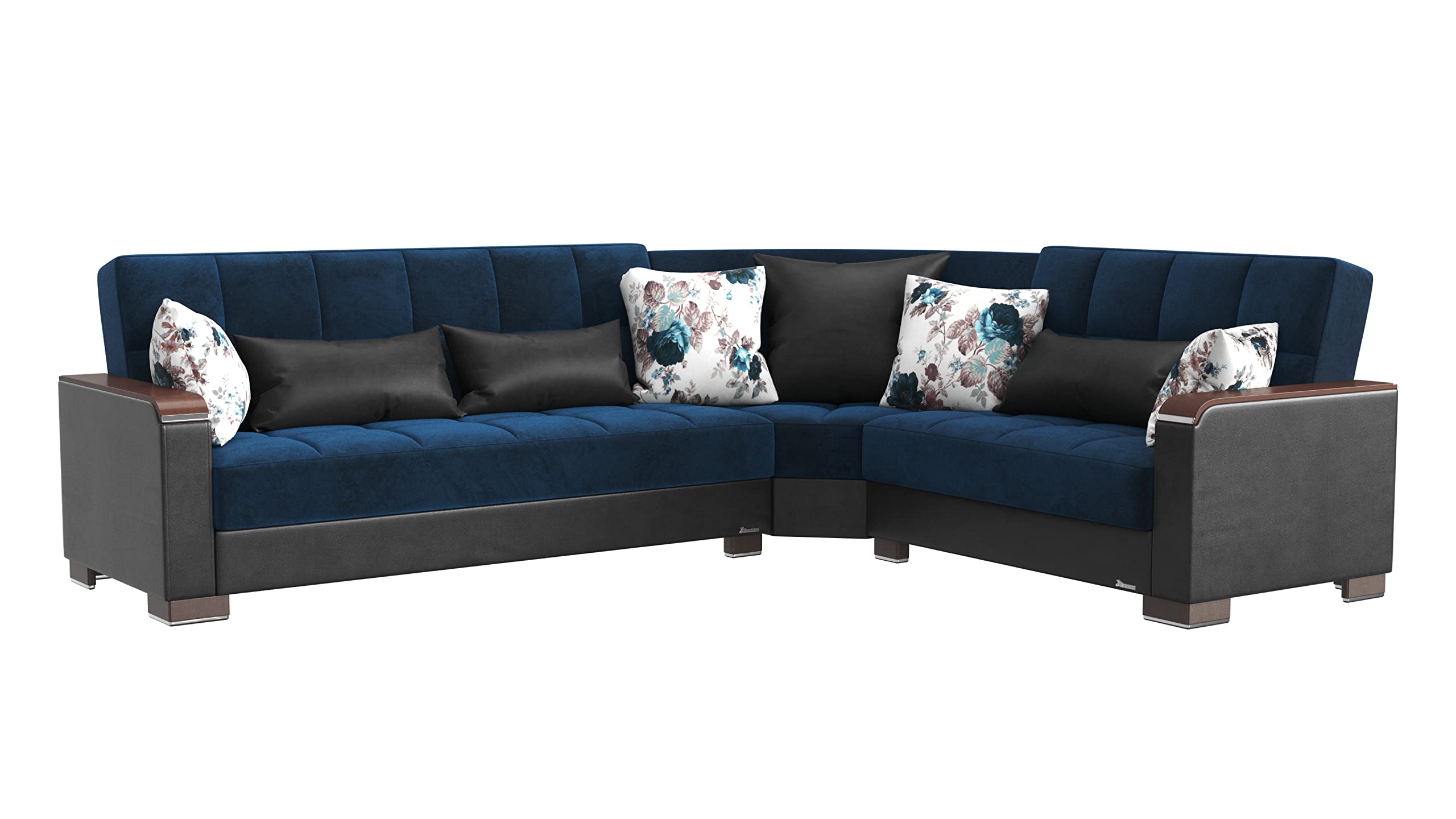 Ottomanson Convertible Sectional Sofa with Storage - Legacy X Collection, Turquoise/Black PU Leather, Modern L-Shaped Couch for Living Room, Small Space & Apartment