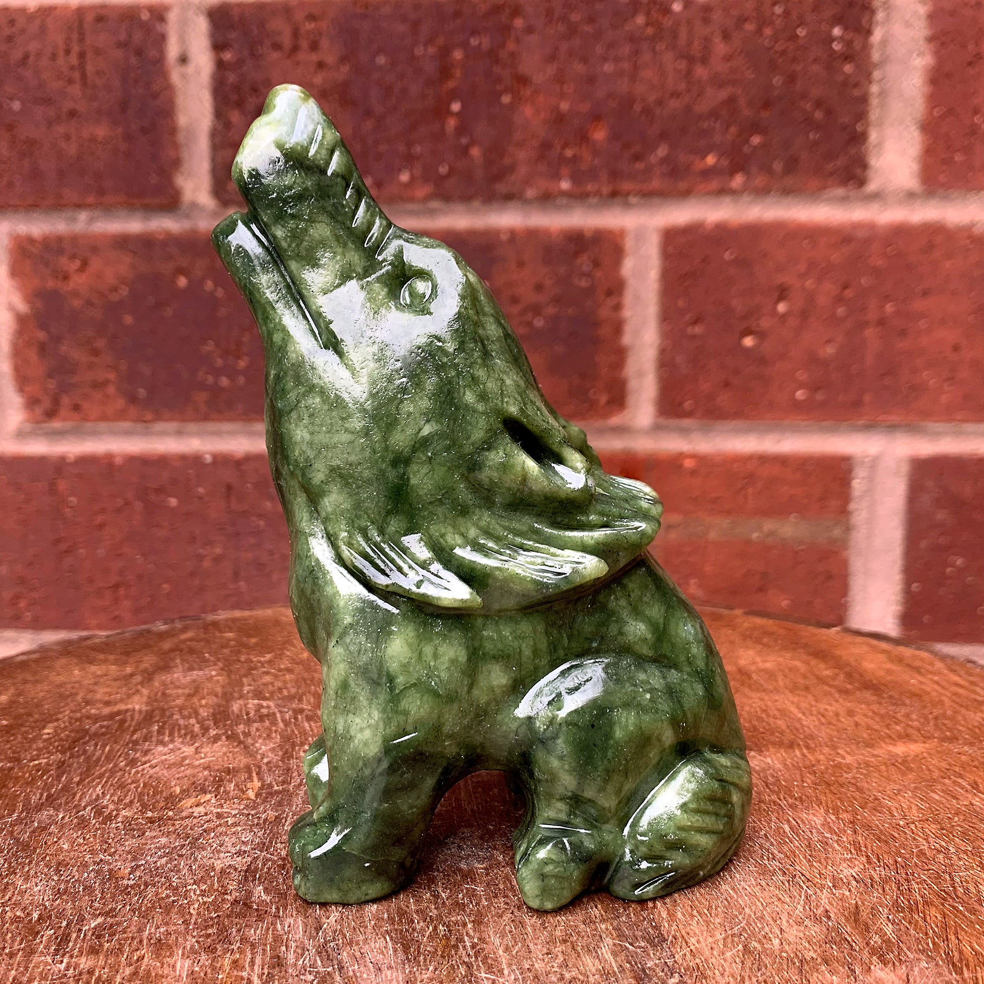Hand Carved Wolf Nephrite Jade Crystal Figurine - 1 to 1.2 Lb Natural Jade Sculpture - Spiritual Totem, Home Decor, Gift for Collectors & Nature Lovers