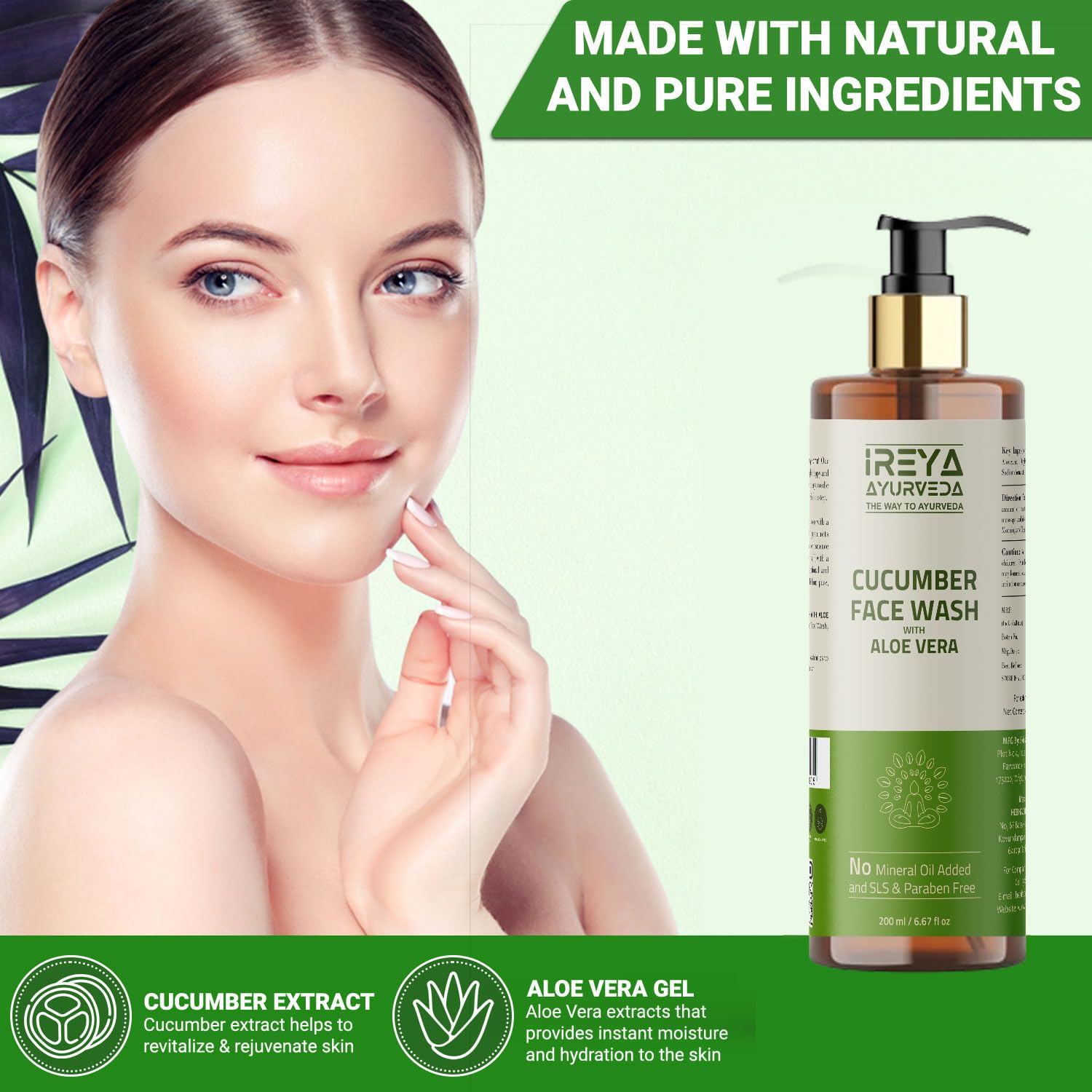 Cucumber Aloe Vera Face Wash 200ml (6.76oz) - Gentle Cleanser for Men & Women with Cucumber Extract & Aloe Vera Gel - Pure, Vegan, Cruelty-Free - Perfect for Daily Skincare & Acne-Prone Skin