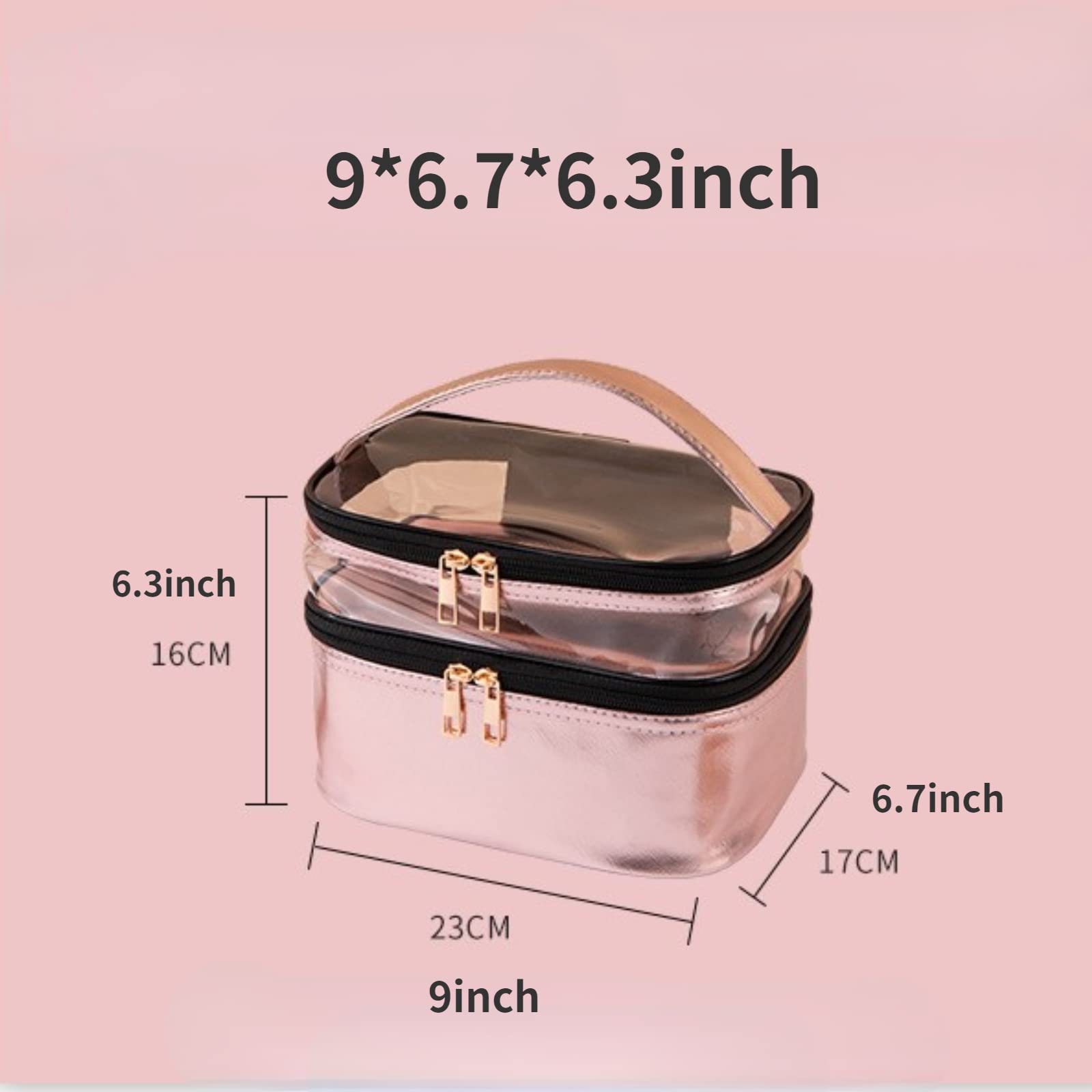 Leather Double Layer Large Makeup Organizer Bag for Women - Travel Toiletry & Cosmetic Case with Clear Compartments (Diamond Green) | Perfect for Travel, Dorm Room Essentials & Daily Beauty Storage