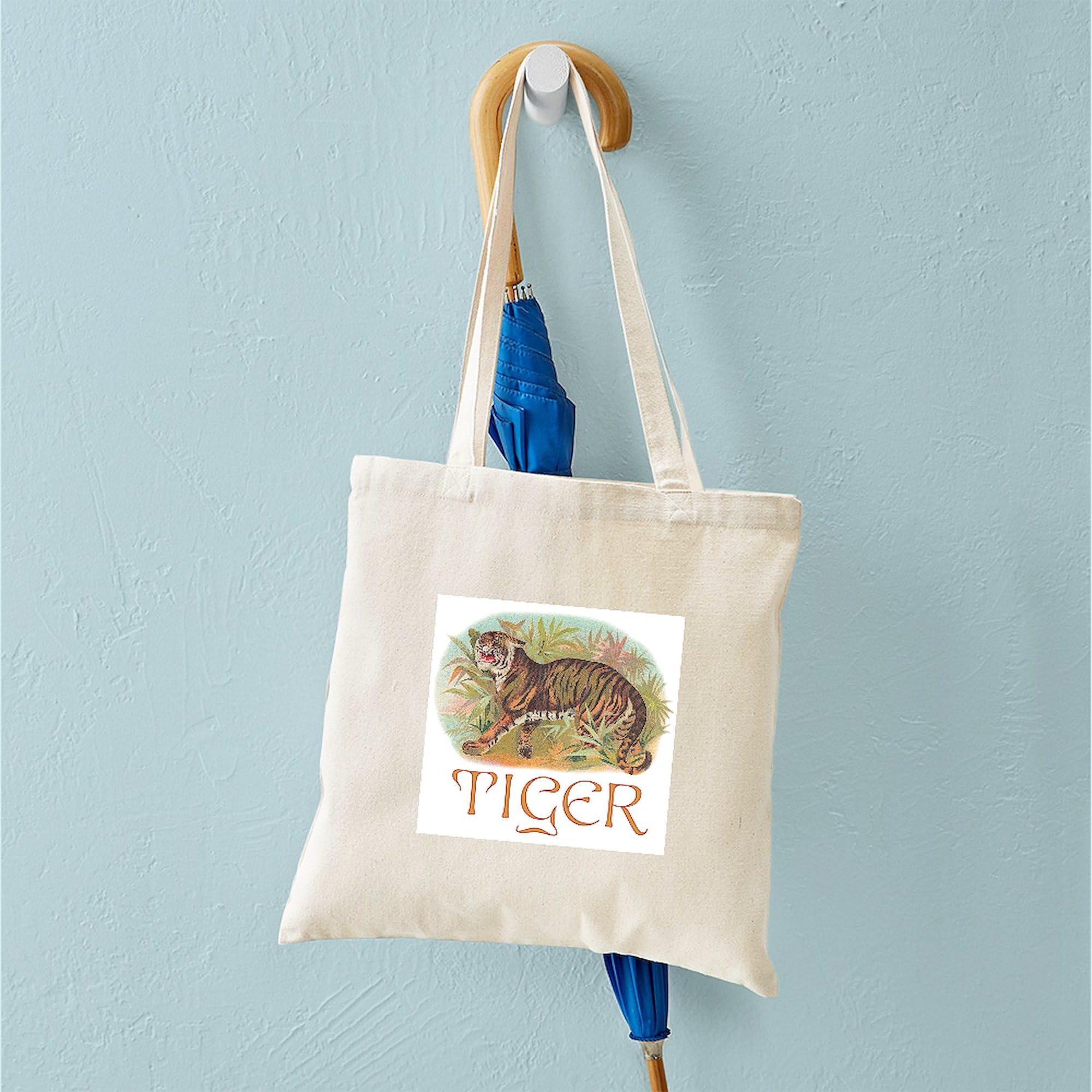 Jungle Tiger Tote Bag - Natural Canvas Reusable Shopping Bag for Groceries, Beach & Everyday Use | Eco-Friendly Cotton Tote with Animal Print Design