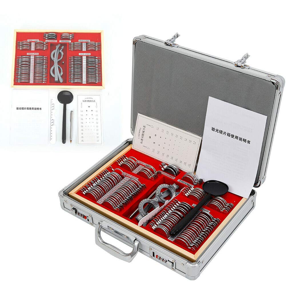 TBVECHI 104 Pcs Optometry Lens Set - Optical Glass Test Lenses with Metal Rim Trial Frame & Aluminum Case - Perfect for Eye Exams, Vision Testing, and Optometry Practice