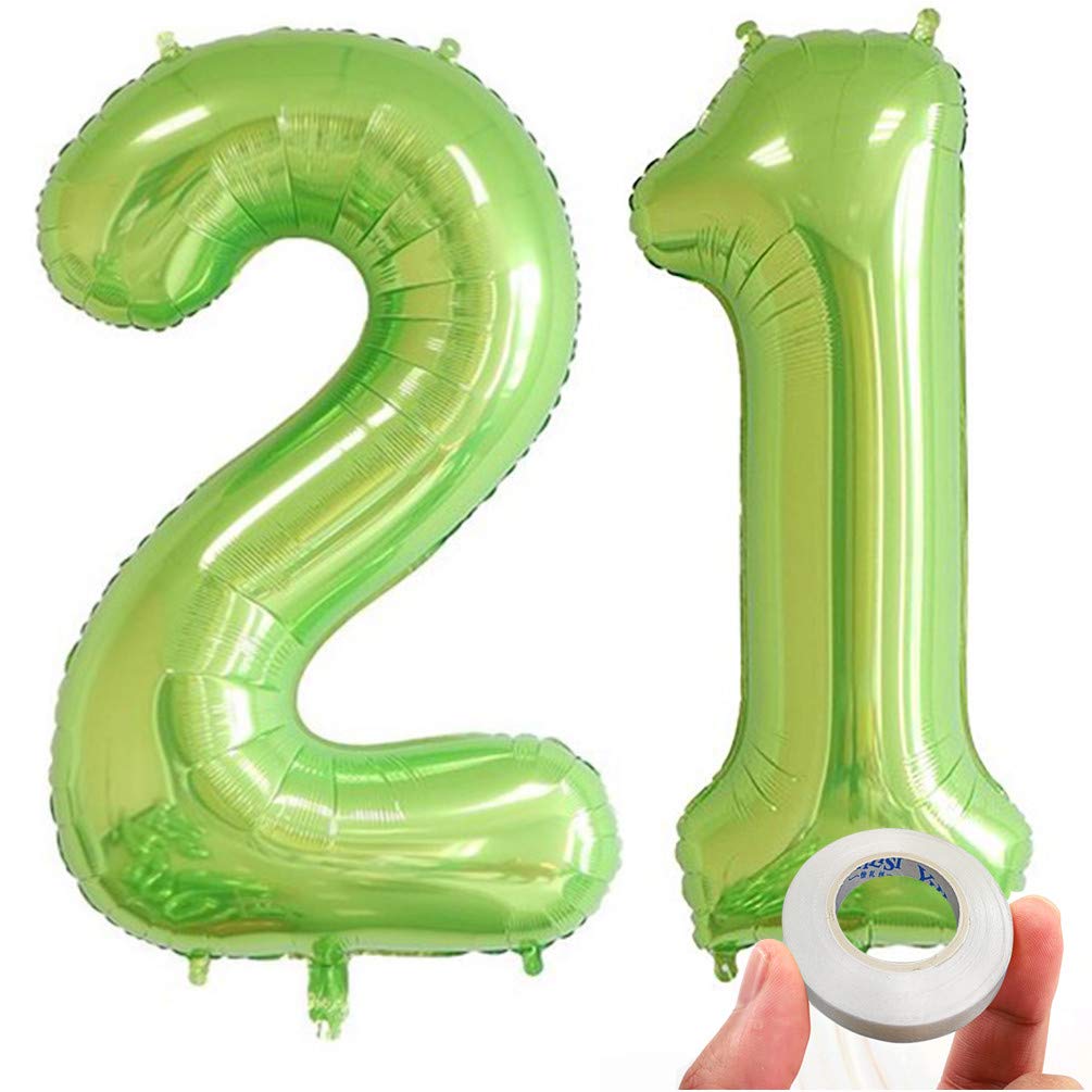 KEYYOOMY 40 Inch Number 21 Balloons - Green Latex Party Balloons for Birthday Decorations, Graduation, Anniversary & Baby Showers