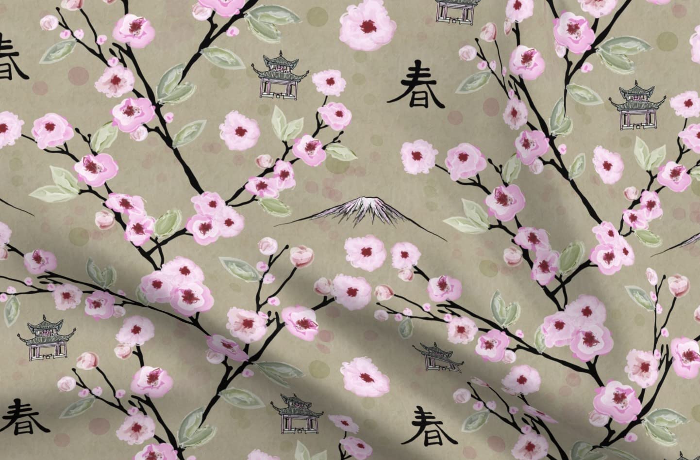Japanese Spring Watercolor Cherry Blossom Pink Printed Velvet Upholstery Fabric - Fat Quarter for Home Decor, Apparel & DIY Projects | Perfect for Curtains, Pillows, Dresses & Crafting