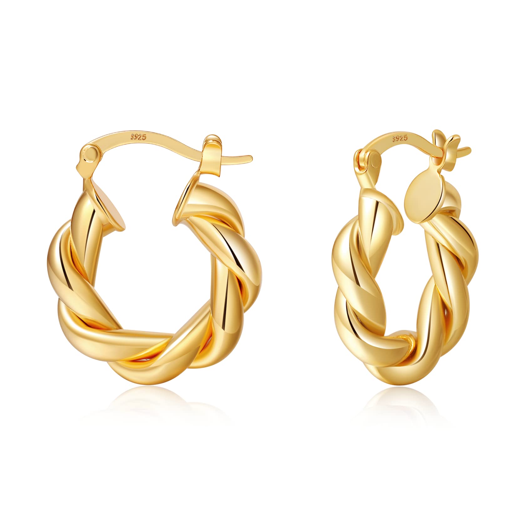 Twisted Gold Hoop Earrings for Women - Thick Chunky Hypoallergenic Vintage Twist Hoops - Perfect for Parties, Weddings & Everyday Wear