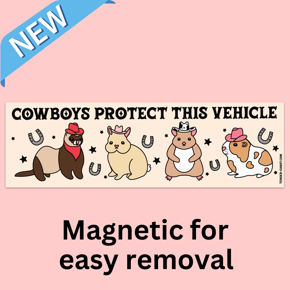 Funny Cowboys Protect This Vehicle Bumper Magnet - Western Pet Design for Trucks & Cars | Humorous Car Decal for Country Music & Rodeo Fans