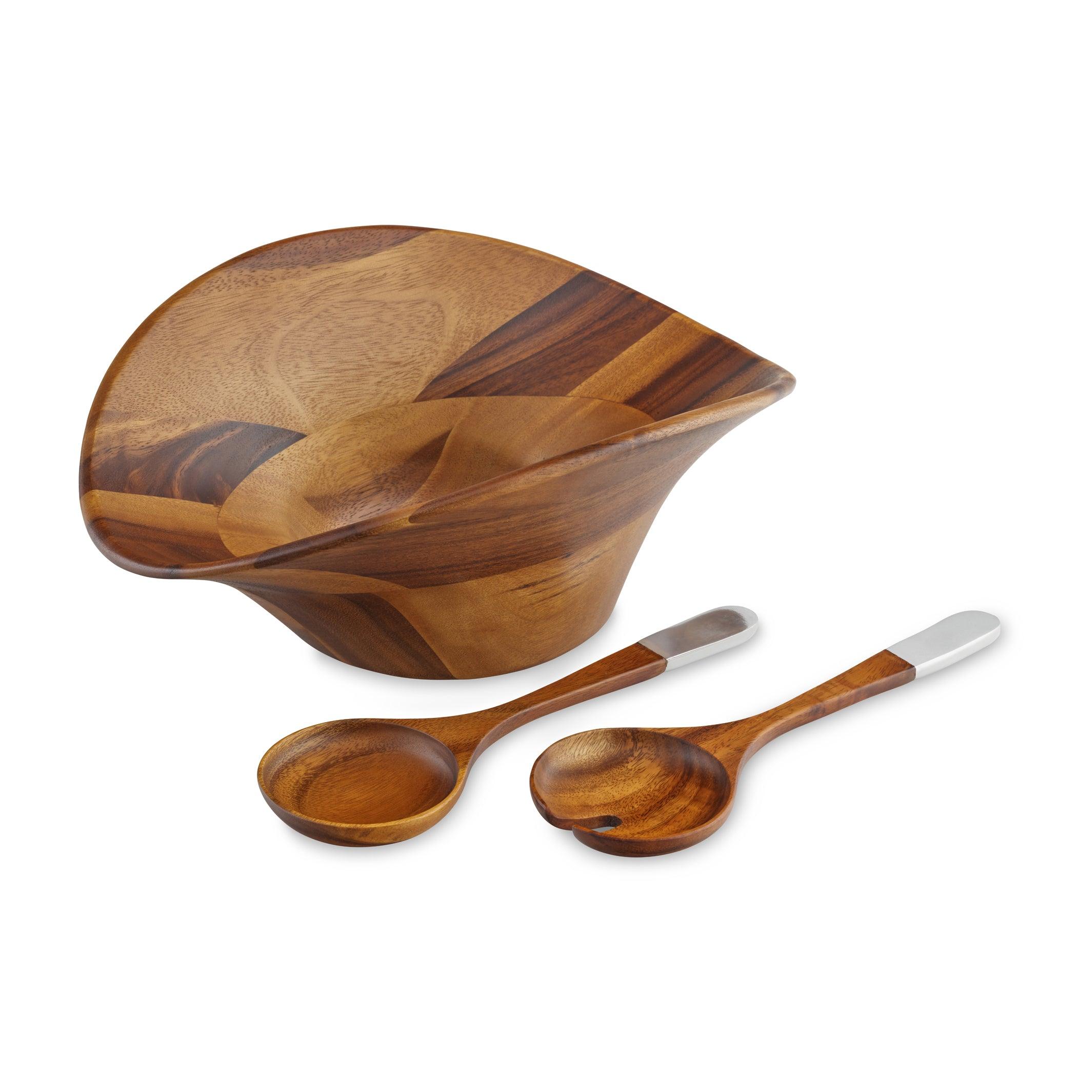 Eco-Friendly Ripple Salad Bowl Set with Serving Utensils - Perfect for Healthy Meals, Parties & Family Gatherings