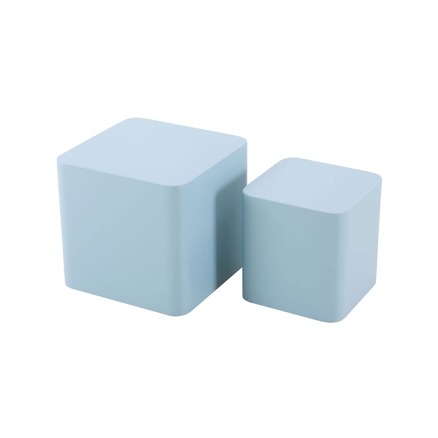 Modern Nesting Table Set of 2 - Light Blue MDF Coffee & Side Tables for Living Room, Office, Bedroom - 15.75