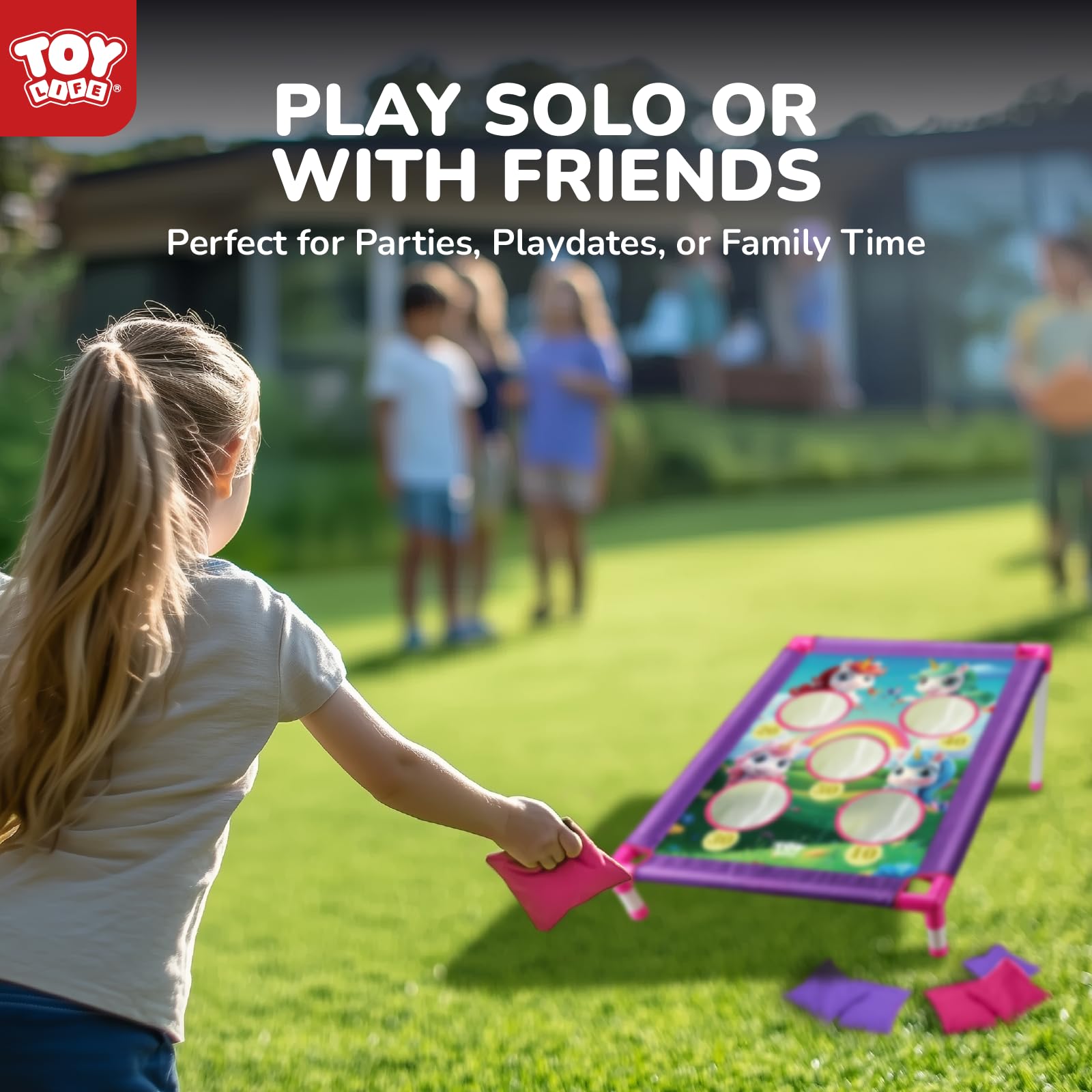 TOY Life Bean Bag Toss Game Set - Classic Cornhole Outdoor Play for Kids Ages 4-8 - Backyard Lawn Games & Fun Outdoor Activities - Perfect for Family Gatherings, Birthday Parties and Picnics
