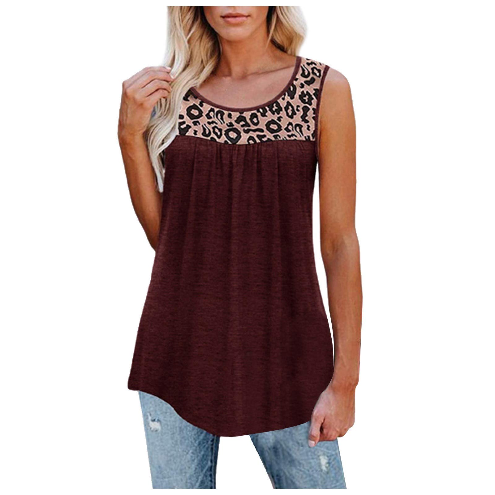 Women's Leopard Print Ruffle Vest Tunic Blouse - Loose Sleeveless Tank Top & Racerback for Casual Wear, Yoga, and Summer Outfits