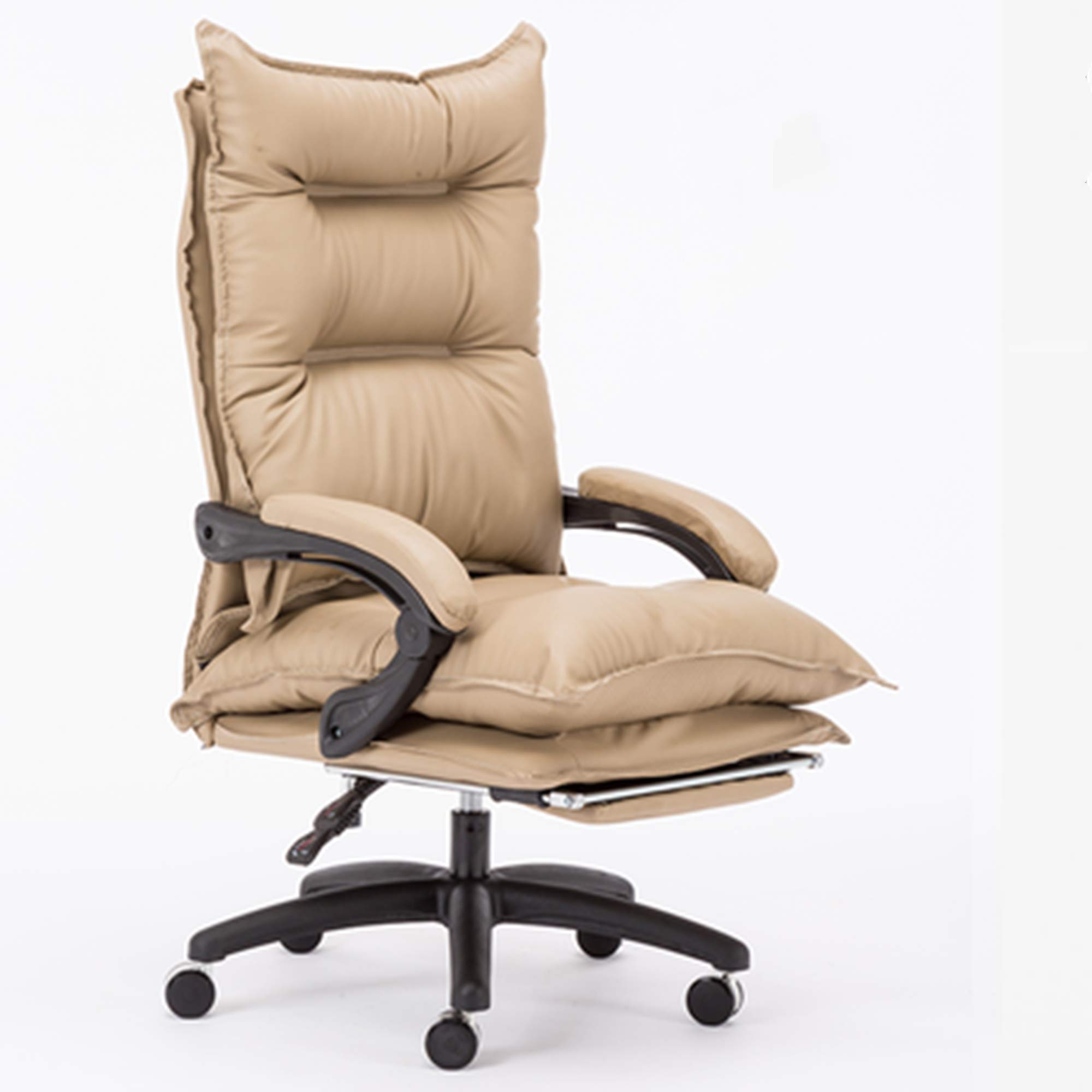 HBIAO Ergonomic Office Chair with Massage & Footrest - High Back Swivel Computer Desk Chair for Gaming, Work & Home Office - Adjustable Executive Chair with Thickened Cushion (Almond Color) - Perfect for Long Hours Sitting, Online Meetings & PC Gaming