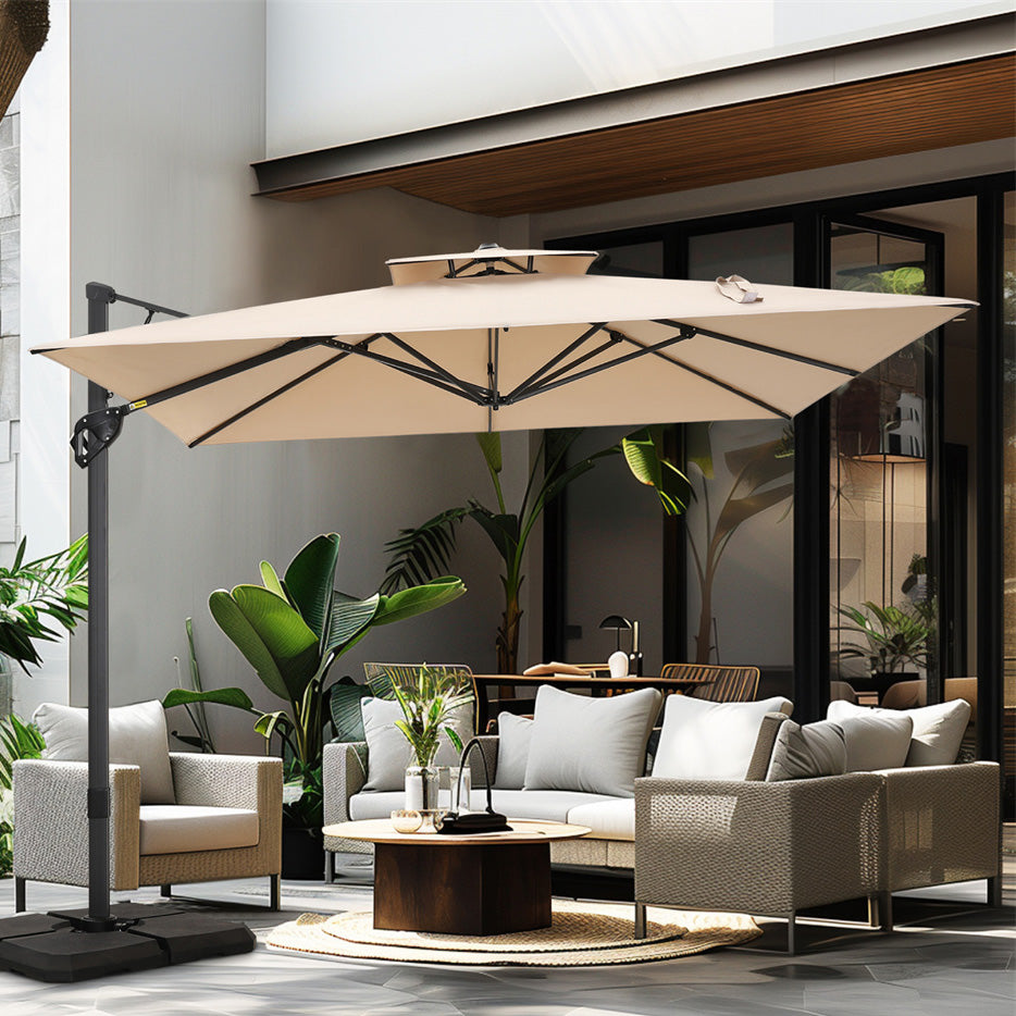 PHI VILLA 9X12ft Rectangular Outdoor Cantilever Offset Umbrella for Garden, Pool, Patio, Backyard - Durable Sun Shade with Adjustable Tilt for Lounging, Dining & Outdoor Relaxation