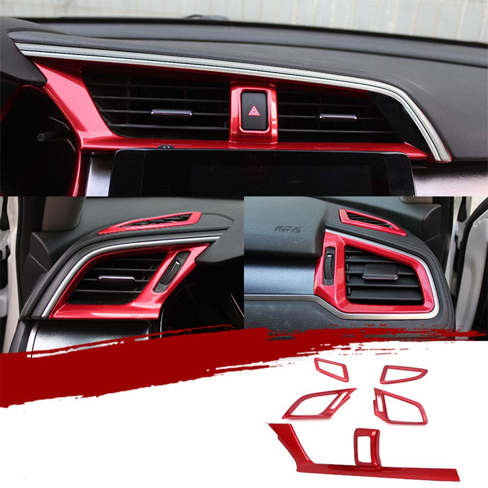 ABS Plastic Car Center Console Air Vent Trim Cover - Interior Decoration Accessory for Honda 10th Gen Civic 2016-2020 (Red) | Upgrade Your Car's Style & Protection