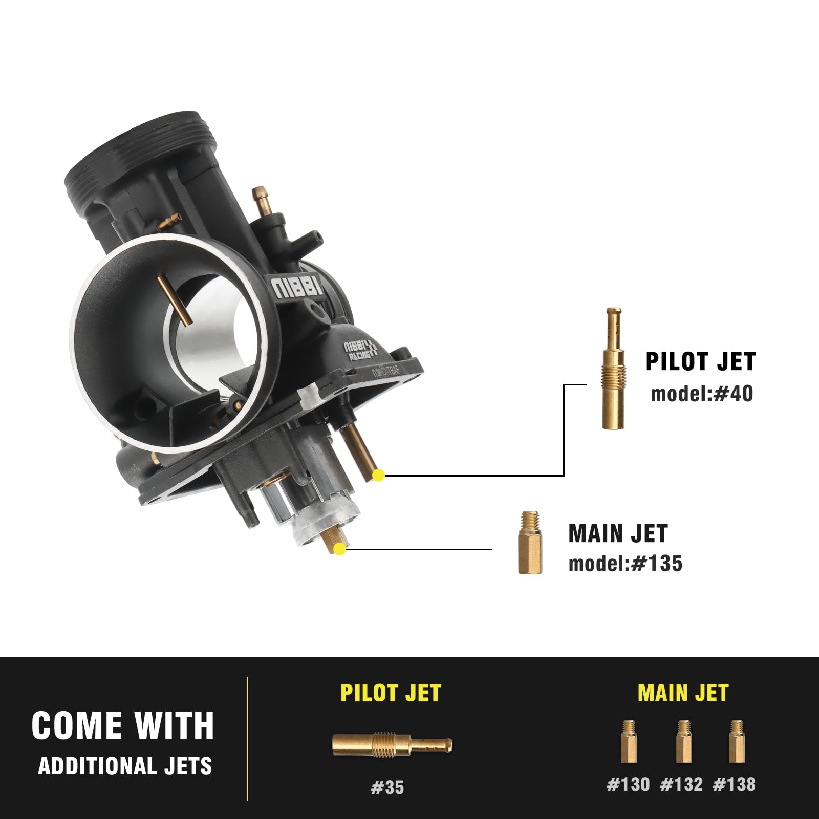NIBBI PWK38mm Carburetor for 450cc-500cc Motorcycle Engines with Carb Jets - Compatible with Dirt Bikes, Mini Bikes, Pit Bikes, GY6 & ATVs - High Performance Air Fuel Mixture for Off-Road Racing & Trail Riding
