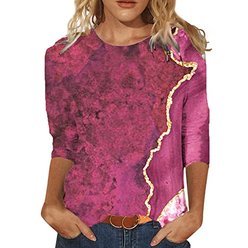 Women's Casual Printed Short Sleeve Crew Neck Summer T-Shirt - Fashion Spring Top with Mid-Length Sleeves (Wine #3, Size L) | Perfect for Beach Outings, Weekend Brunch & Casual Wear