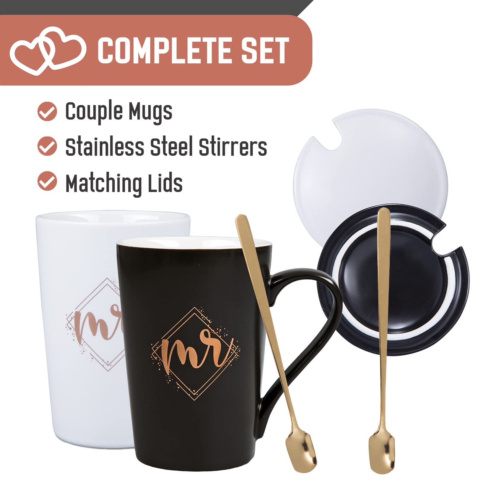 KEDRIAN Mr and Mrs Coffee Mug Set - Best Wedding Gift for Couples, Newlyweds & Anniversaries - His and Her Matching Mugs for Engagement, Marriage & Romantic Occasions - Perfect for Morning Coffee, Anniversary Celebrations & Couple Gift Ideas