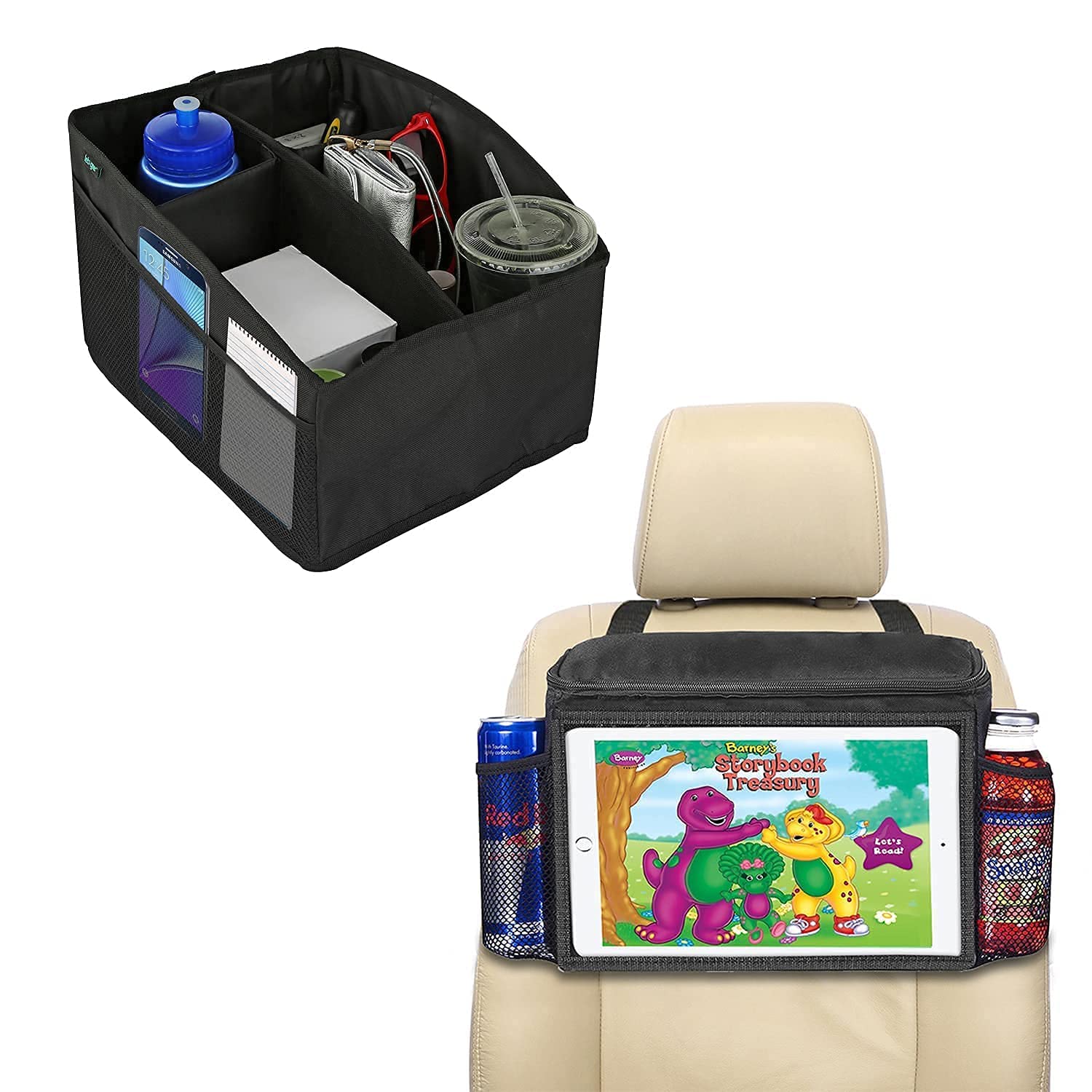 Lebogner Insulated Car Seat Back Organizer with iPad/Tablet Holder & Console Organizer - Perfect for Road Trips, Family Travel & Commuting