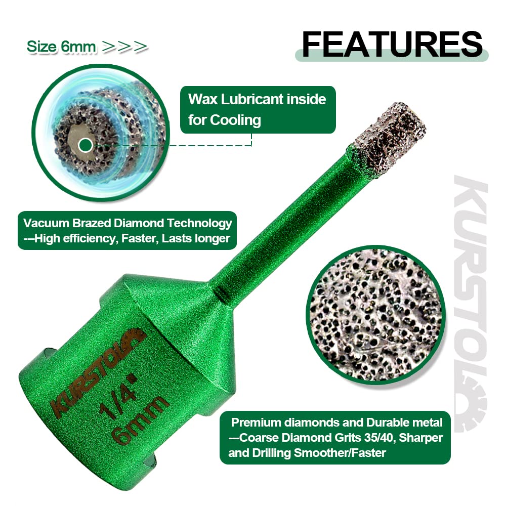 Diamond Hole Saw Kit - 3pc 6/8/10mm Diamond Core Drill Bits & 1pc 4/5