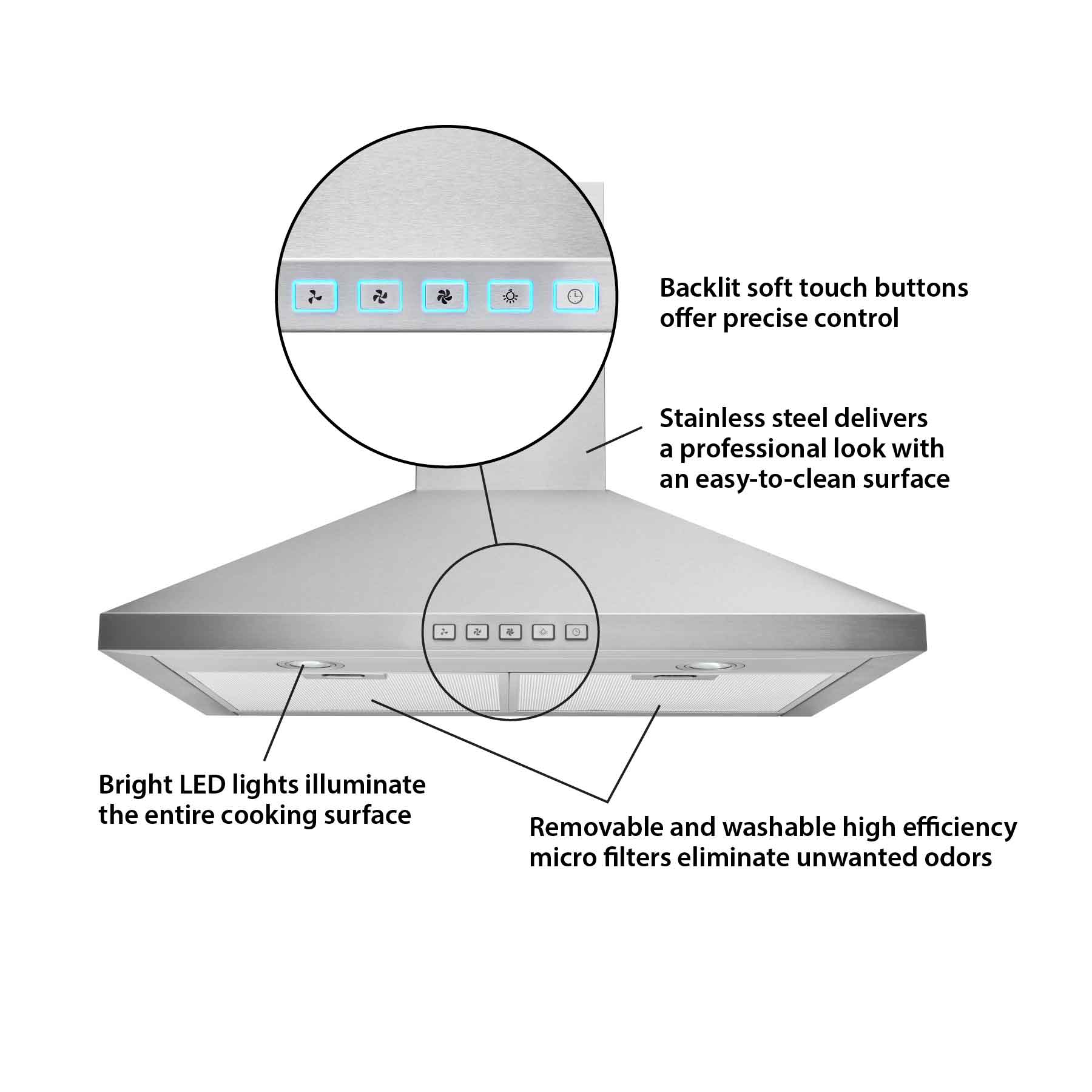 Broan 30-Inch Stainless Steel Range Hood with 450 CFM Pyramidal Design - BWP1304SS | Powerful Kitchen Ventilation for Gas & Electric Stoves