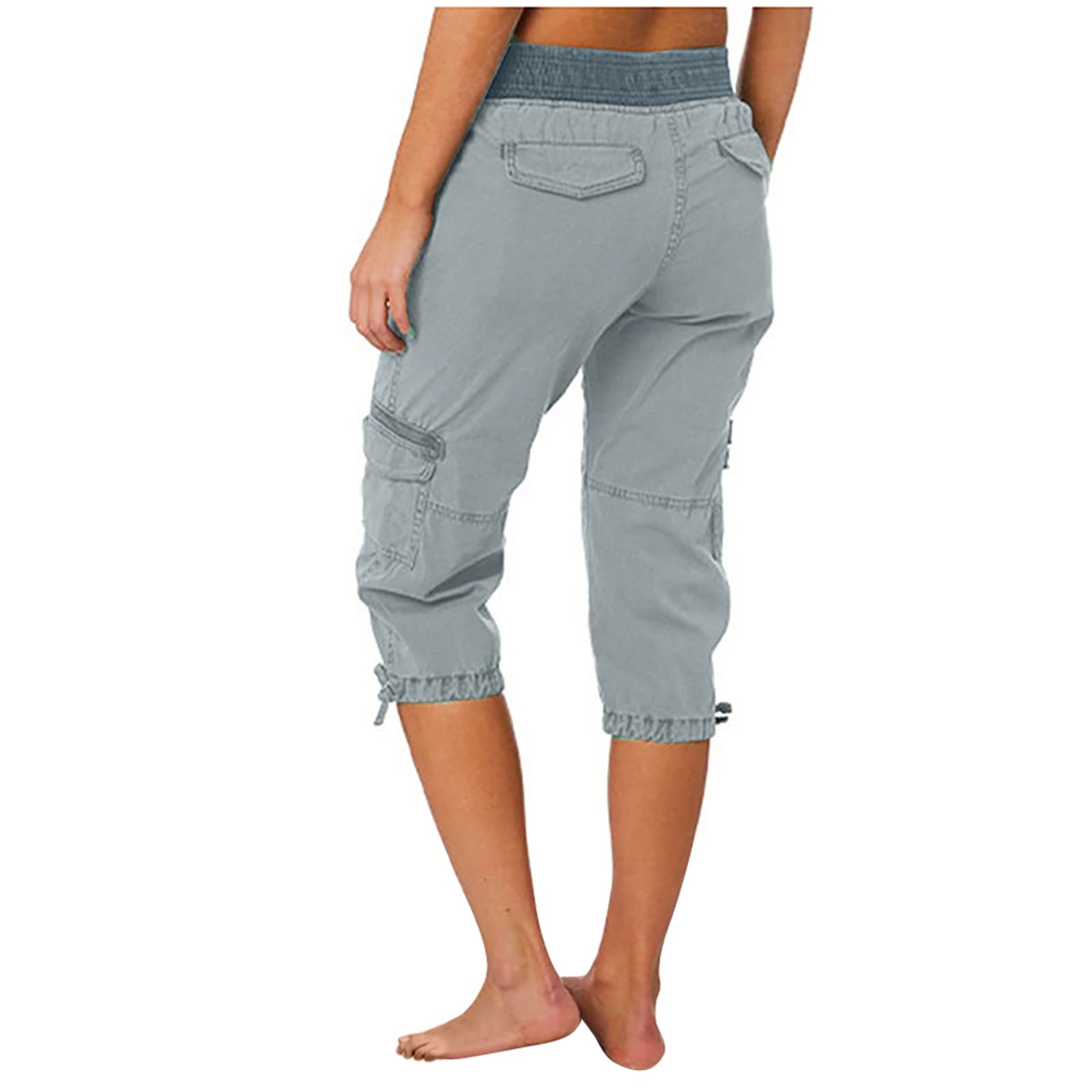 Women's Summer Capri Pants - High Waisted Cargo Pants with Adjustable Tie Knot & Cropped Hem | Casual Lounge Wear for Outdoor Activities, Travel & Yoga
