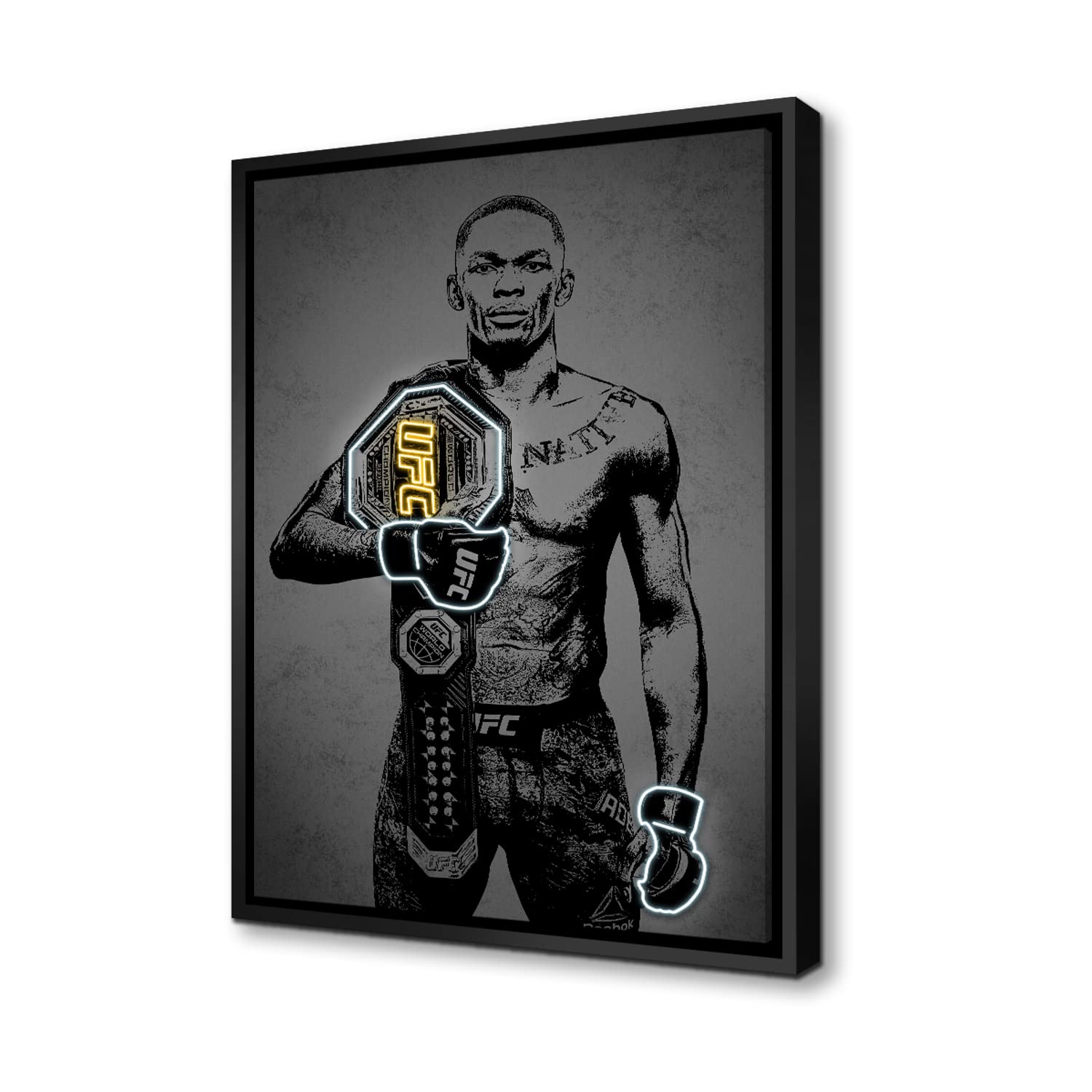 Israel Adesanya MMA Wall Art - Neon Effect Canvas Print with Floating Wooden Frame (18x24 Inch) - Perfect for Office, Bedroom & Gym Decor | Unique Fighter Gift for UFC Fans