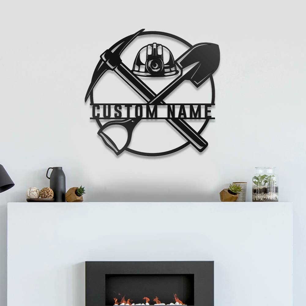 Custom Coal Miner Metal Wall Art with LED Lights - Personalized Mining Job Sign - Black Metal Home Decor for Living Room, Outdoor - Large 12x12 Inch Gift for Miners - Perfect for Man Cave, Garage, or Industrial Themed Spaces