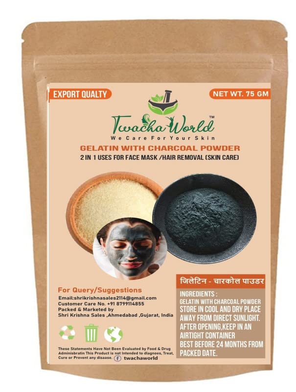 Twacha World 2-in-1 Activated Charcoal & Gelatin Face Mask & Hair Removal Treatment - 75g Skin Care for Deep Cleansing & Smooth Skin - Perfect for Spa Nights & At-Home Beauty Routines
