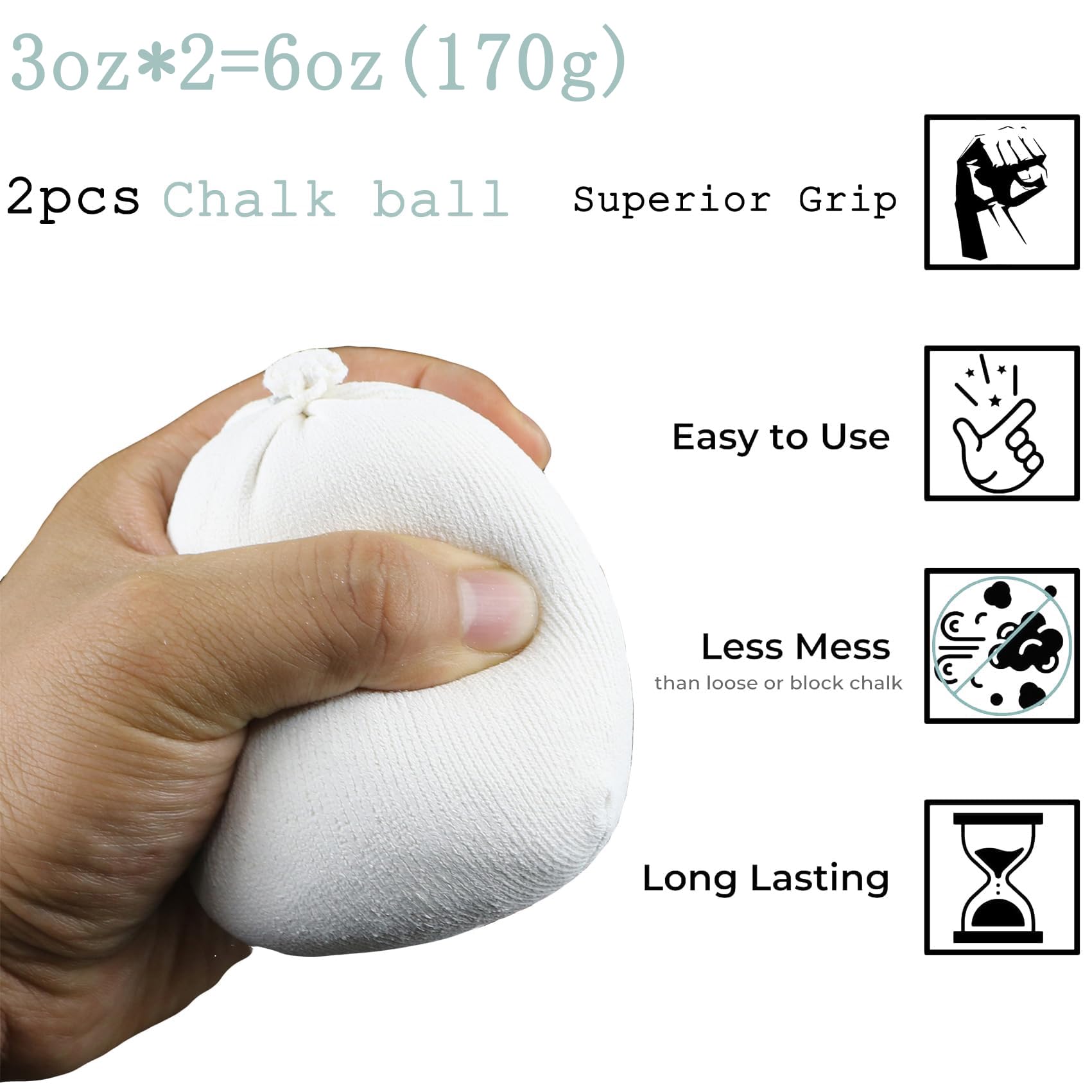 Premium 6oz Gymnastics Chalk Balls (2-Pack) - Magnesium Carbonate Chalk for Weightlifting, Rock Climbing & Gym Workouts | Non-Slip Grip Enhancer for Better Performance | Ideal for CrossFit, Bouldering & Strength Training