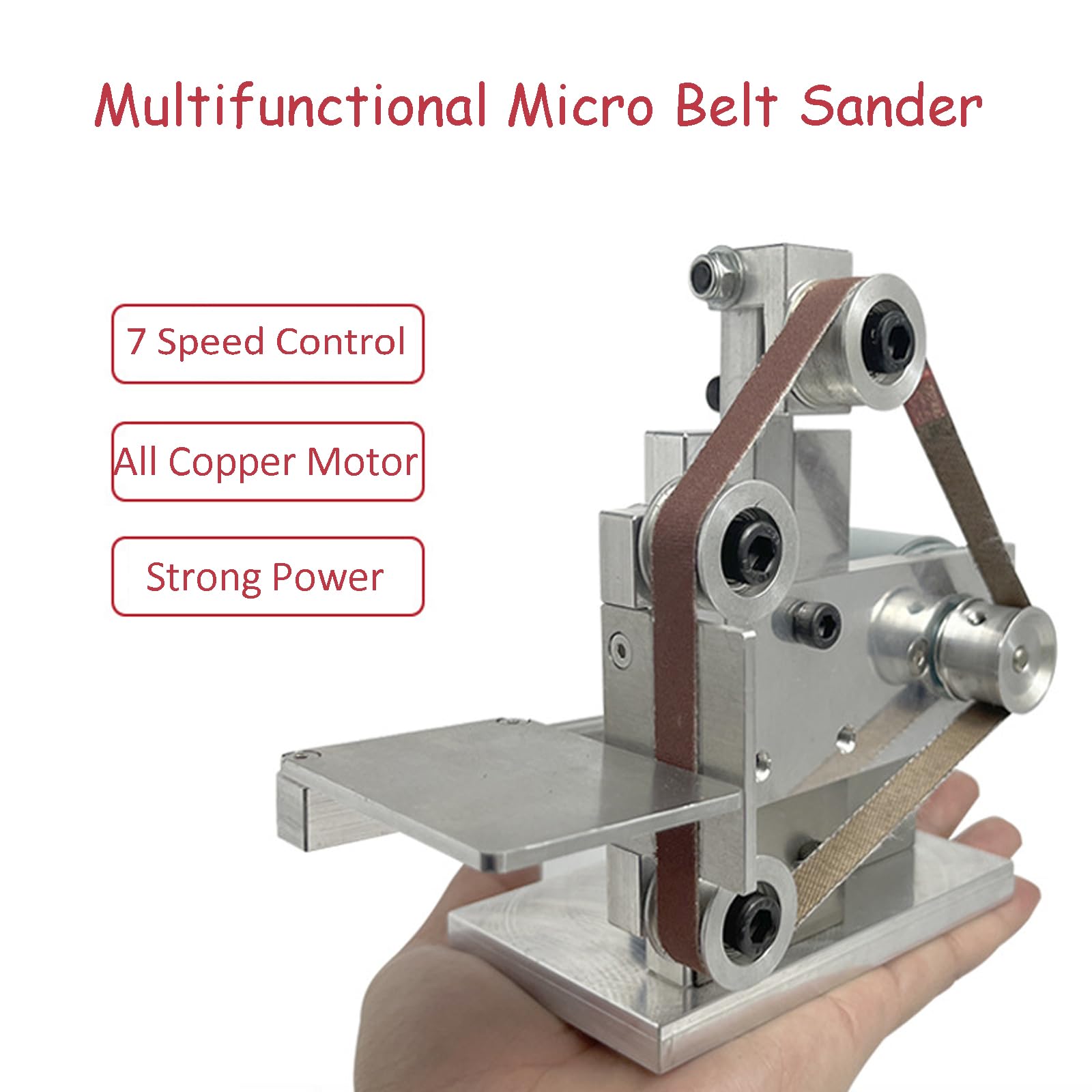 DIY Mini Belt Sander - 7-Speed Adjustable Electric Bench Grinder & Knife Sharpener with 10 Sanding Belts, Flexible Shaft & Carving Needles - Perfect for Metal Polishing, Woodworking & Tool Sharpening