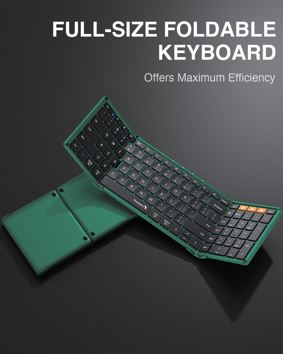ProtoArc XK01 Foldable Bluetooth Keyboard - Full-Size Wireless Portable Keyboard with Number Pad for Windows, iOS, Android Devices | Travel, Office & Home Use for Tablet, Smartphone, Laptop & PC (Dark Green)