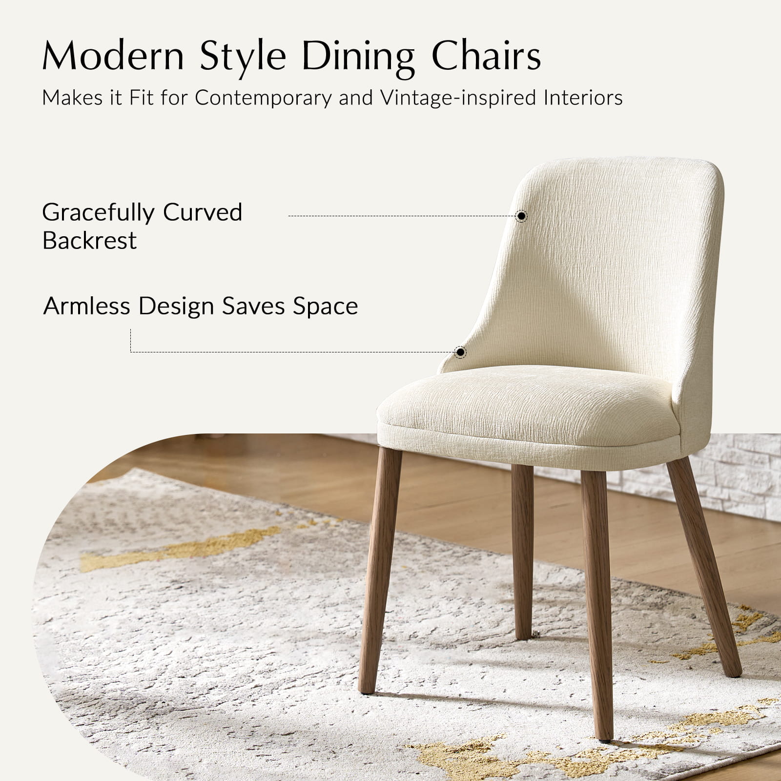 Zara Dining Chairs Set of 2/4/6 - Modern Curved Backrest with Natural Wood Legs & Plush Cushion - Perfect for Kitchen, Dining Room, or Breakfast Nook