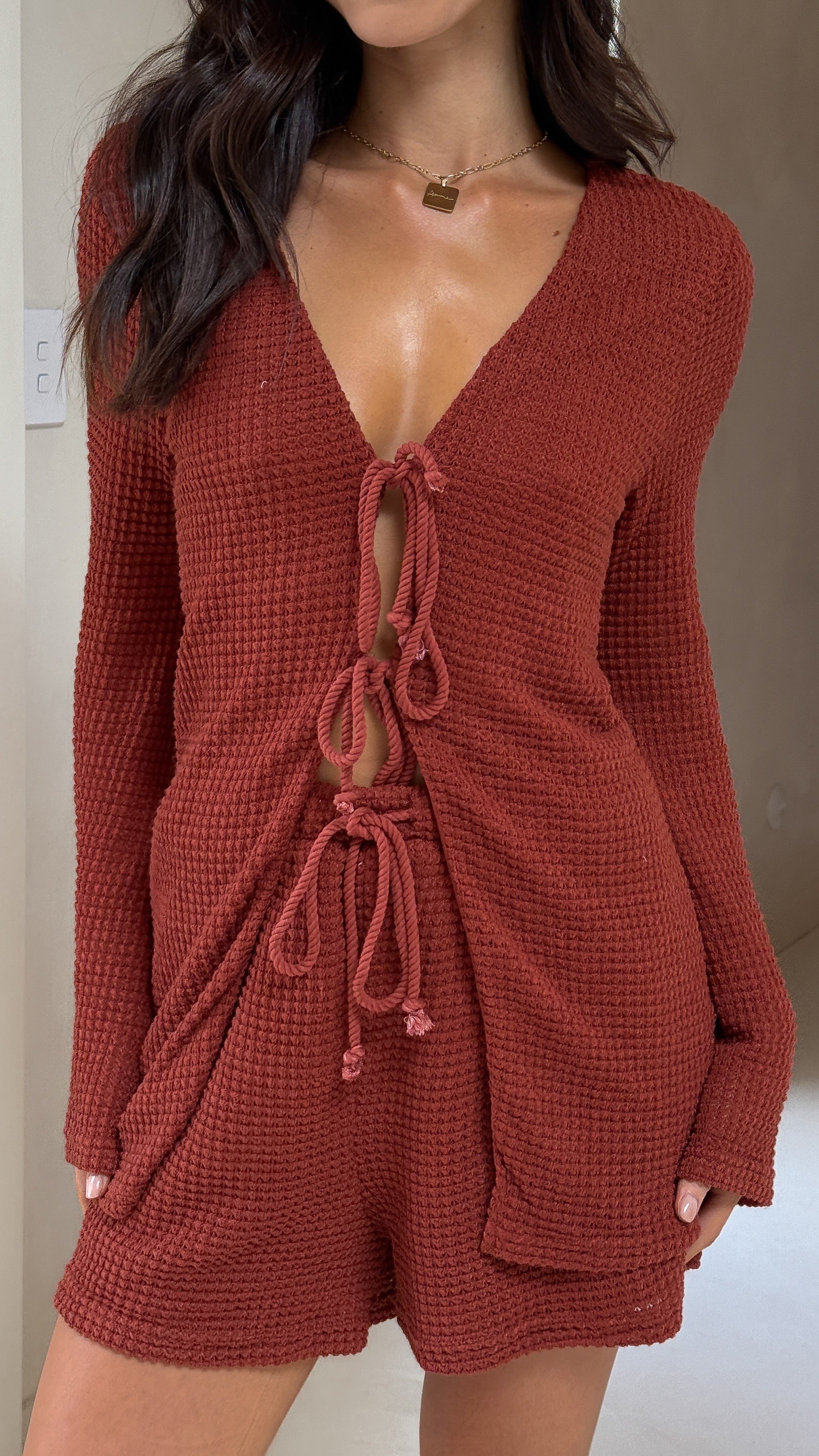 Ava Women's Long Sleeve Casual T-Shirt in Rust Color - Perfect for Fall Layering, Office Wear & Weekend Outfits