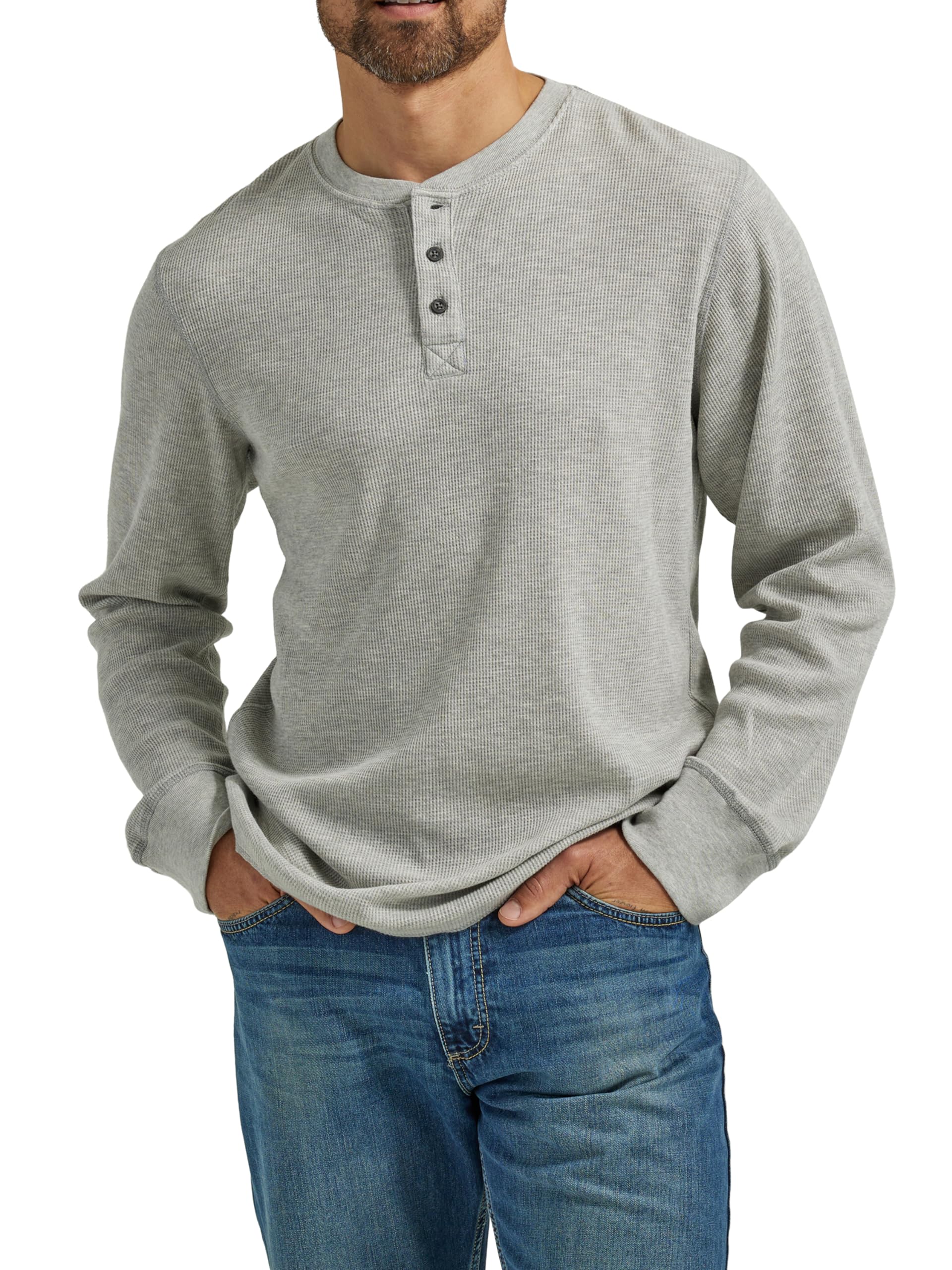 Wrangler Authentics Men's Long Sleeve Waffle Henley Shirt - Soft Thermal Cotton Top for Casual Wear, Outdoor Activities & Layering in Cold Weather