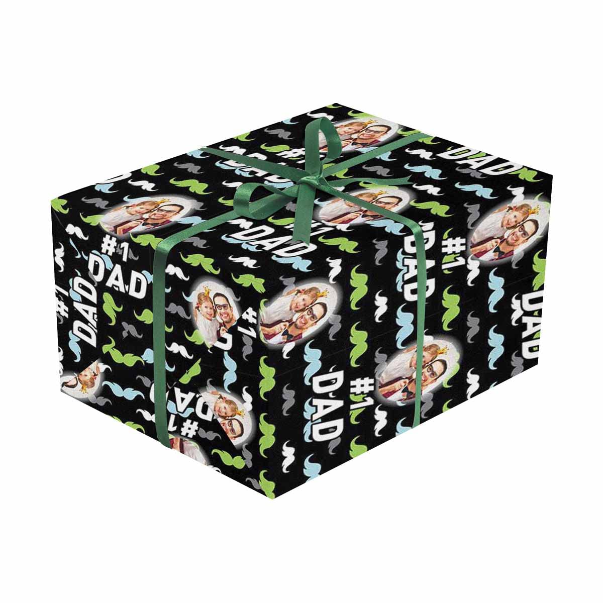 Personalized Wrapping Paper for Dad - Custom Photo Gift Wrap with Mustache Pattern (58x23 Inches, 3 Rolls) | Perfect for Father's Day, Christmas & Birthday Gifts | Unique Present Wrapping for Men, Dad Gifts & Special Occasions