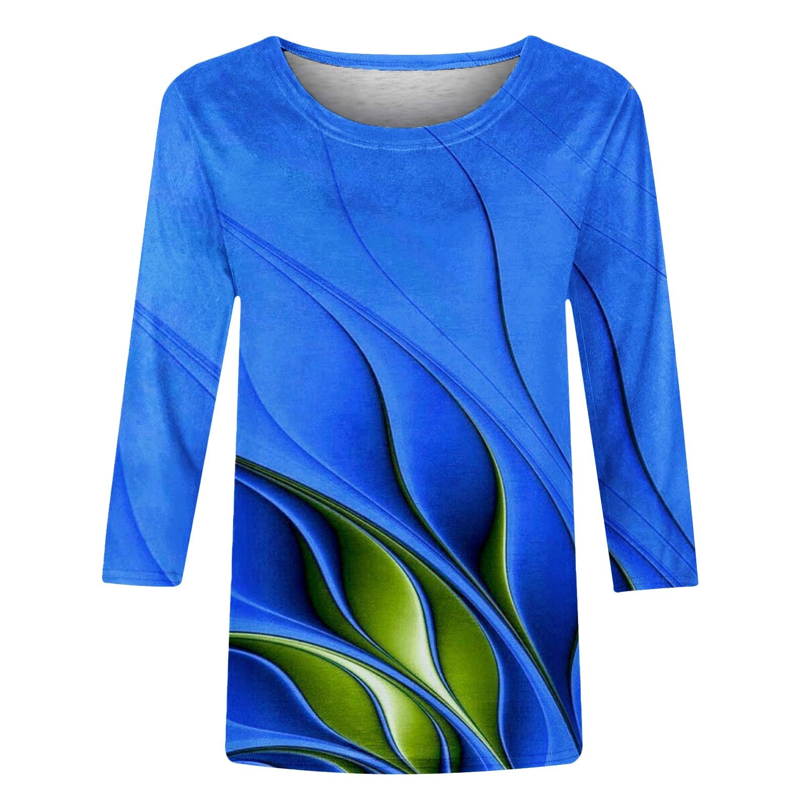 Wodceeke Women's 3/4 Sleeve Graphic T-Shirts - Trendy Printed Summer Tops 2024, Casual Blouses for Ladies | Perfect for Daily Wear, Office, Dating & Weekend Outfits