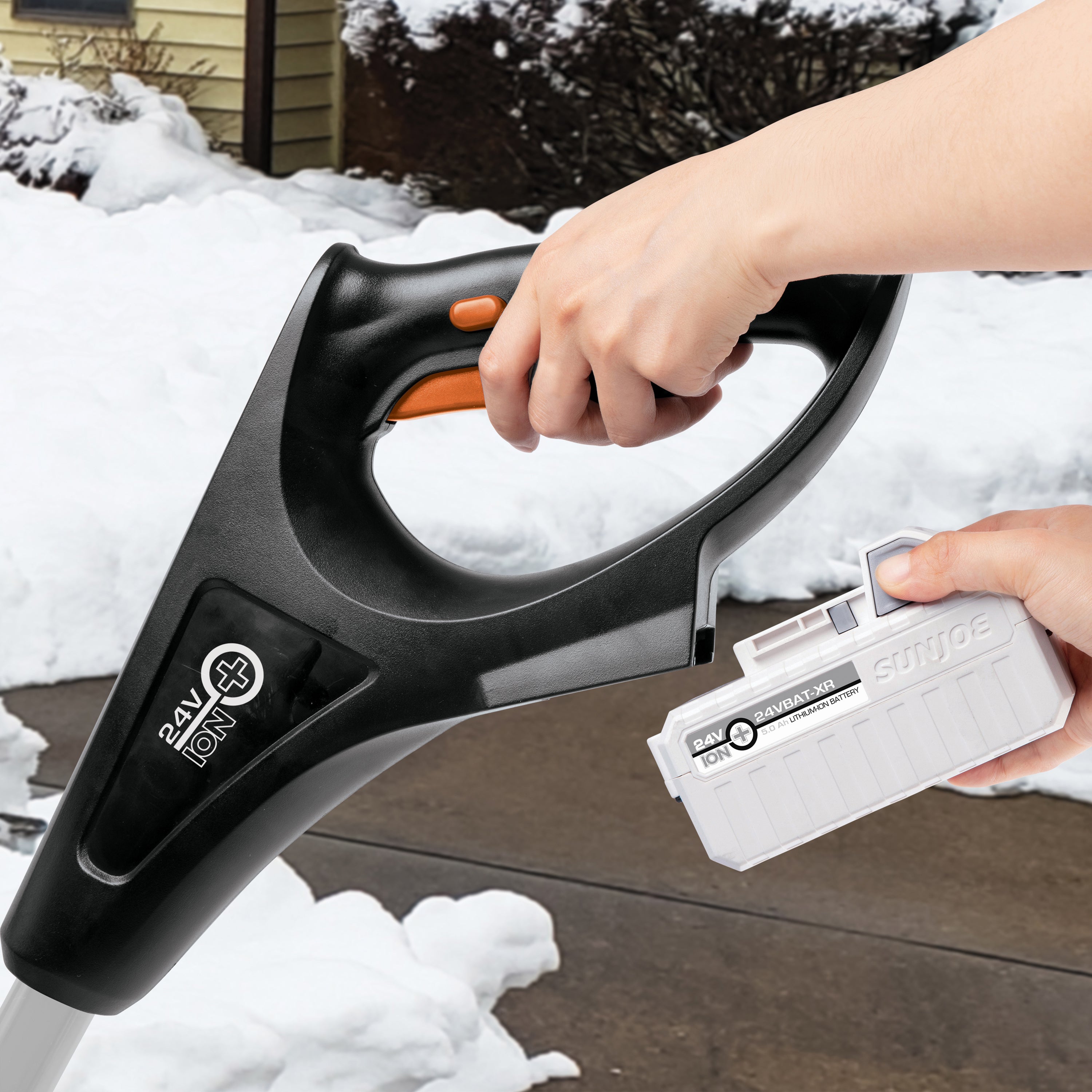 Snow Joe 24V Cordless Snow Shovel Kit with 5.0Ah Battery & Charger | 12-Inch IONMAX Shovel | Lightweight Electric Snow Removal for Driveways, Walkways & Stairs (Orange)