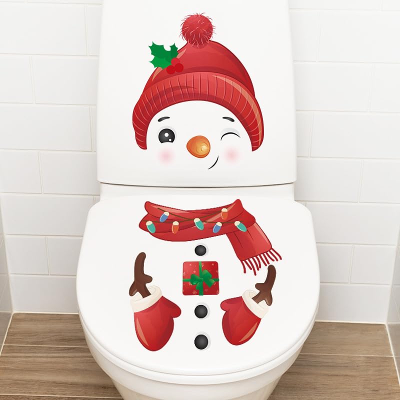 2 PCS Christmas Toilet Stickers - Cute Snowman Wall Decals for Holiday Bathroom Decor | Fun Festive Home Decoration for Doors, Windows & Mirrors