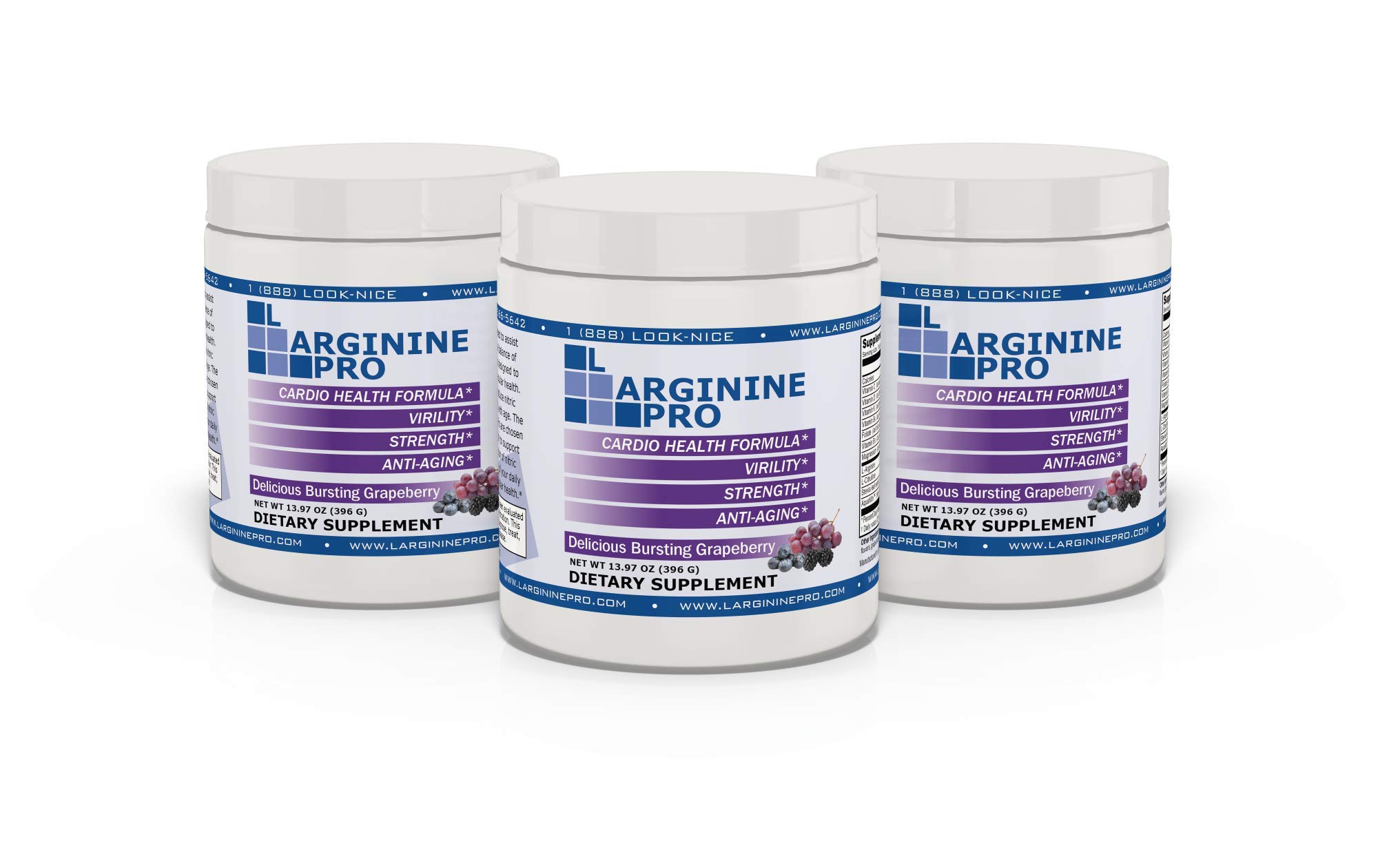 L-Arginine Pro Powder Drink Mix - 5,500mg L-Arginine + 1,100mg L-Citrulline Supplement for Nitric Oxide Boost - Grape Flavor (30 Servings, Pack of 3) - Pre-Workout & Post-Workout Recovery for Athletes & Fitness Enthusiasts