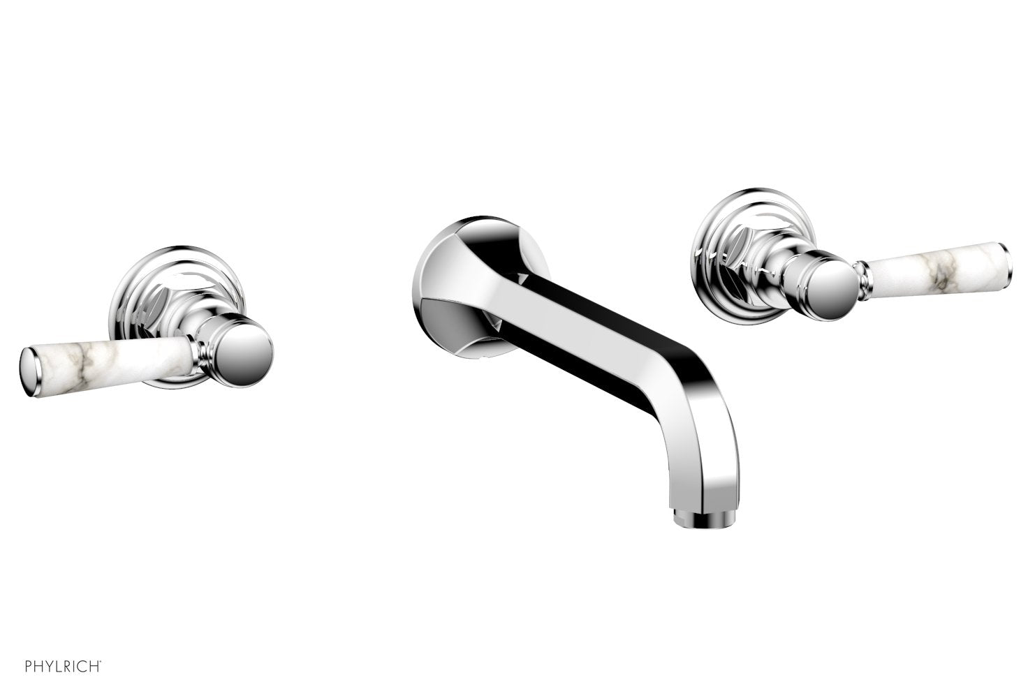 HEX TRADITIONAL Wall Mount Tub Faucet Set with White Marble Lever Handles - 500 58 Series - Perfect for Bathroom Renovation & Luxury Spa Experience