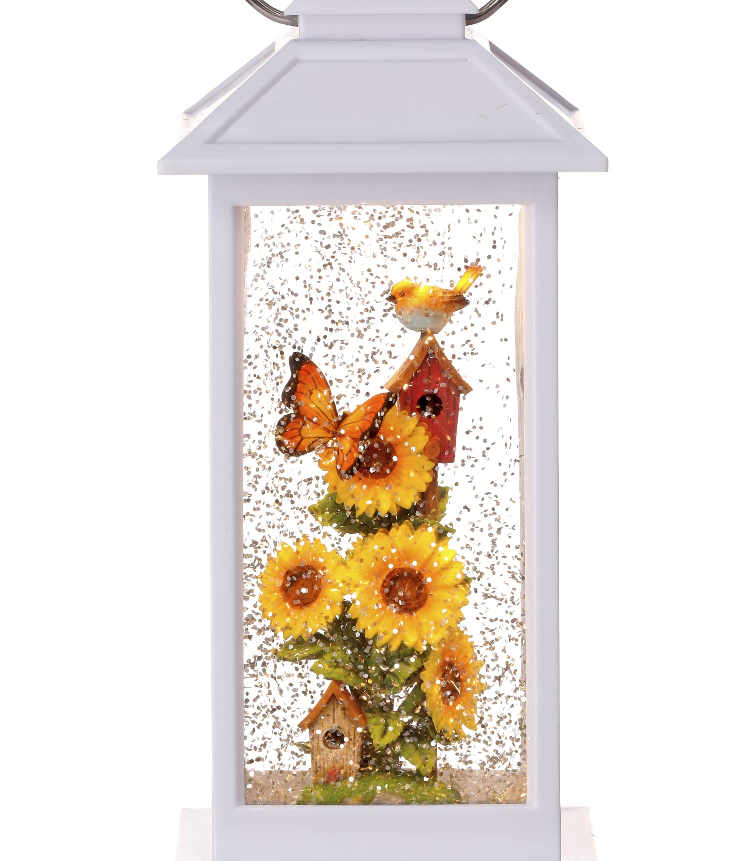 Sunflower Garden Water Lantern with Birds & Butterflies - 11'' Battery/USB Powered Decorative Candle Light with Timer for Outdoor Patio, Wedding Centerpieces & Home Decor