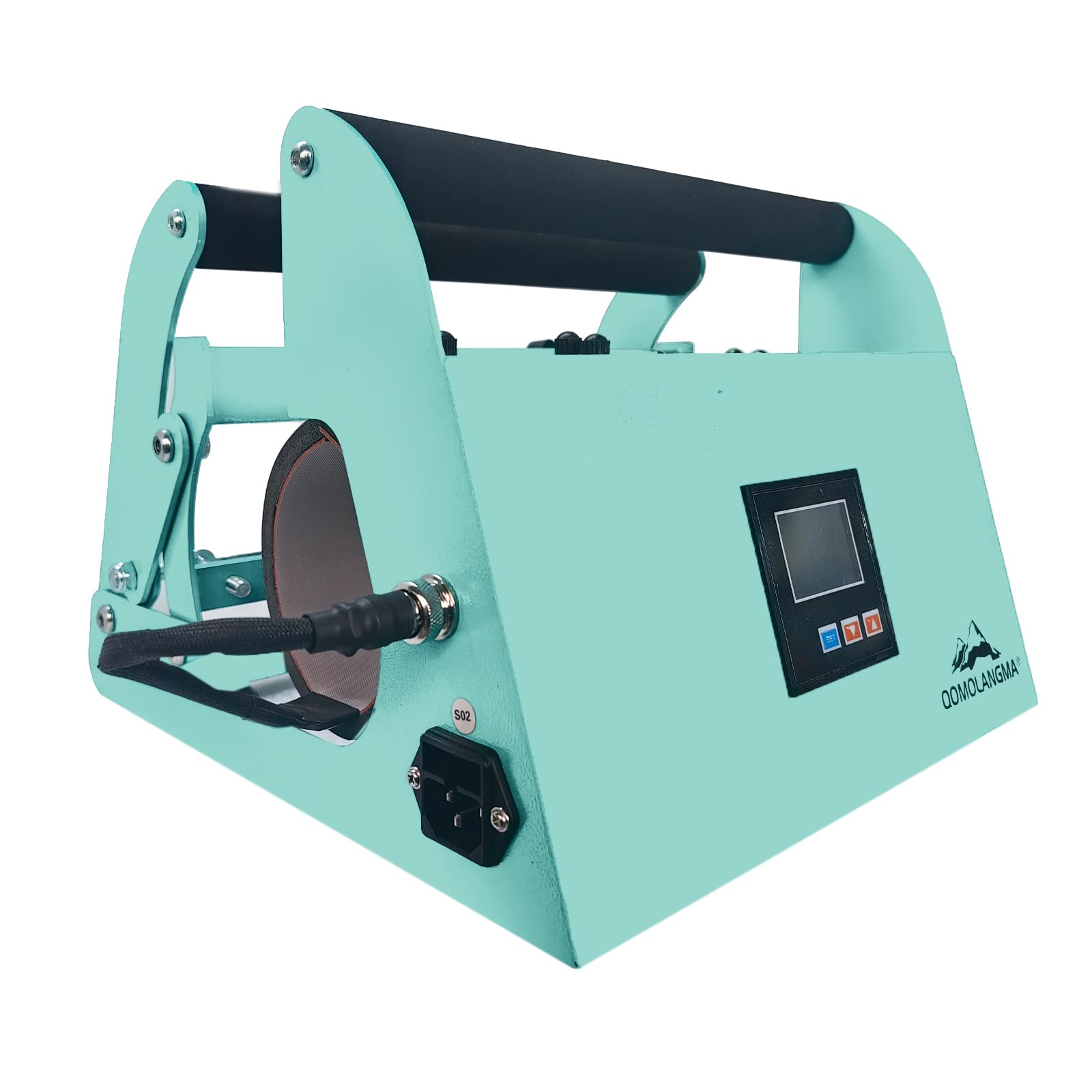 QOMOLANGMA 500W Heat Press Machine for 40oz Tumblers & Car Cups - 110V, 0-482°F (0-250°C) Temperature Control, 0-999 Sec Timer - Perfect for Personalized Gifts, DIY Crafts & Small Business Customization (Turquoise Metal)