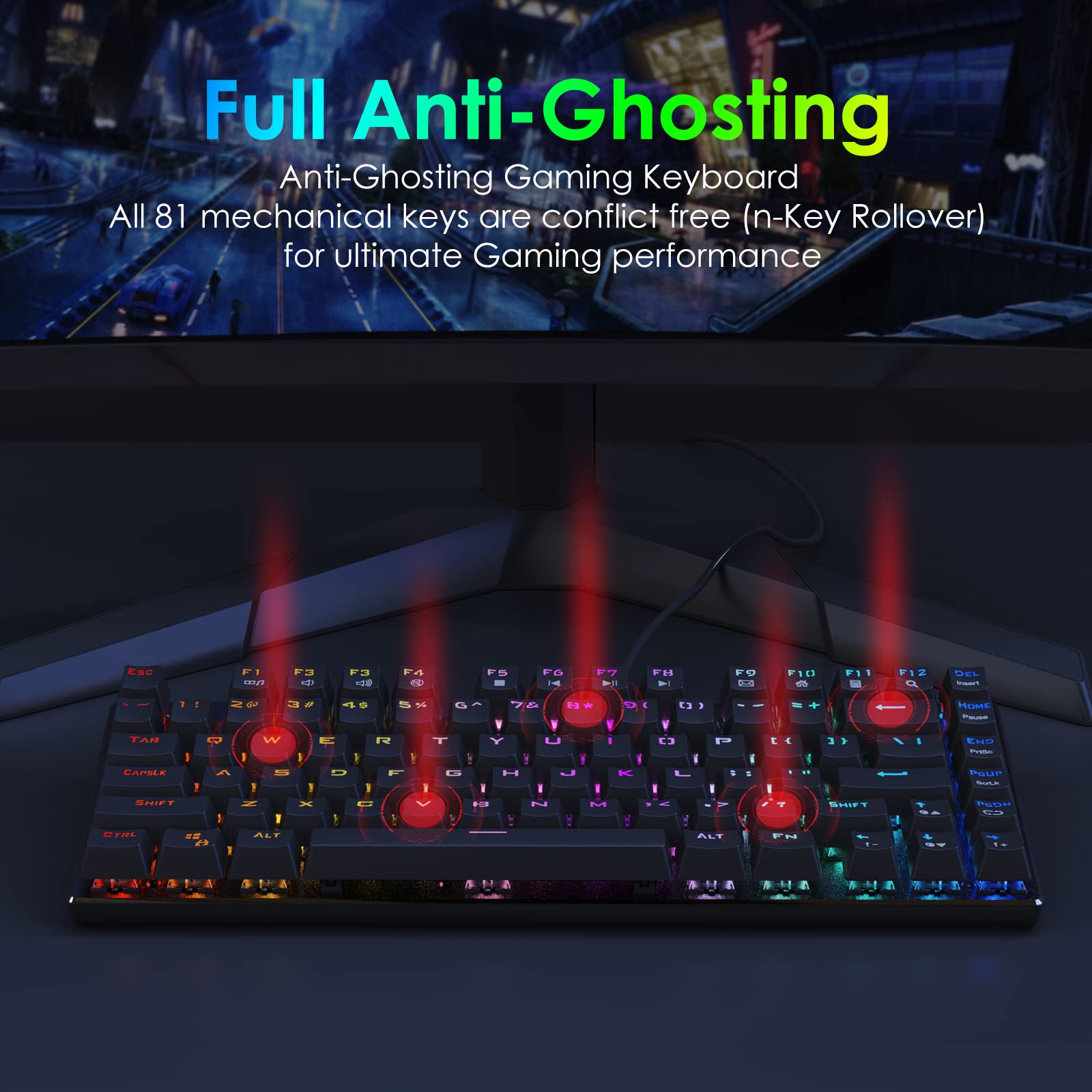 HUO JI E-Yooso Z-88 RGB Mechanical Gaming Keyboard - 81 Key Compact Design with Metal Panel & Hot-Swappable Brown Switches for Mac/PC (Black) - Perfect for Gaming, Office Work & Typing Enthusiasts