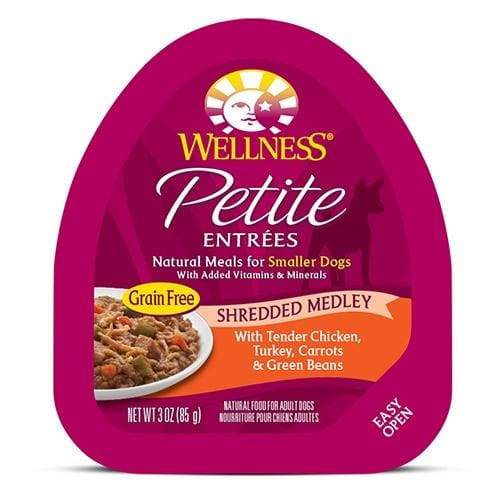 Wellness Small Breed Petite Entrees Wet Dog Food - Tender Chicken, Turkey, Carrots & Green Beans Shredded Medley, 3oz Can | Perfect for Puppies & Small Dogs with Sensitive Stomachs