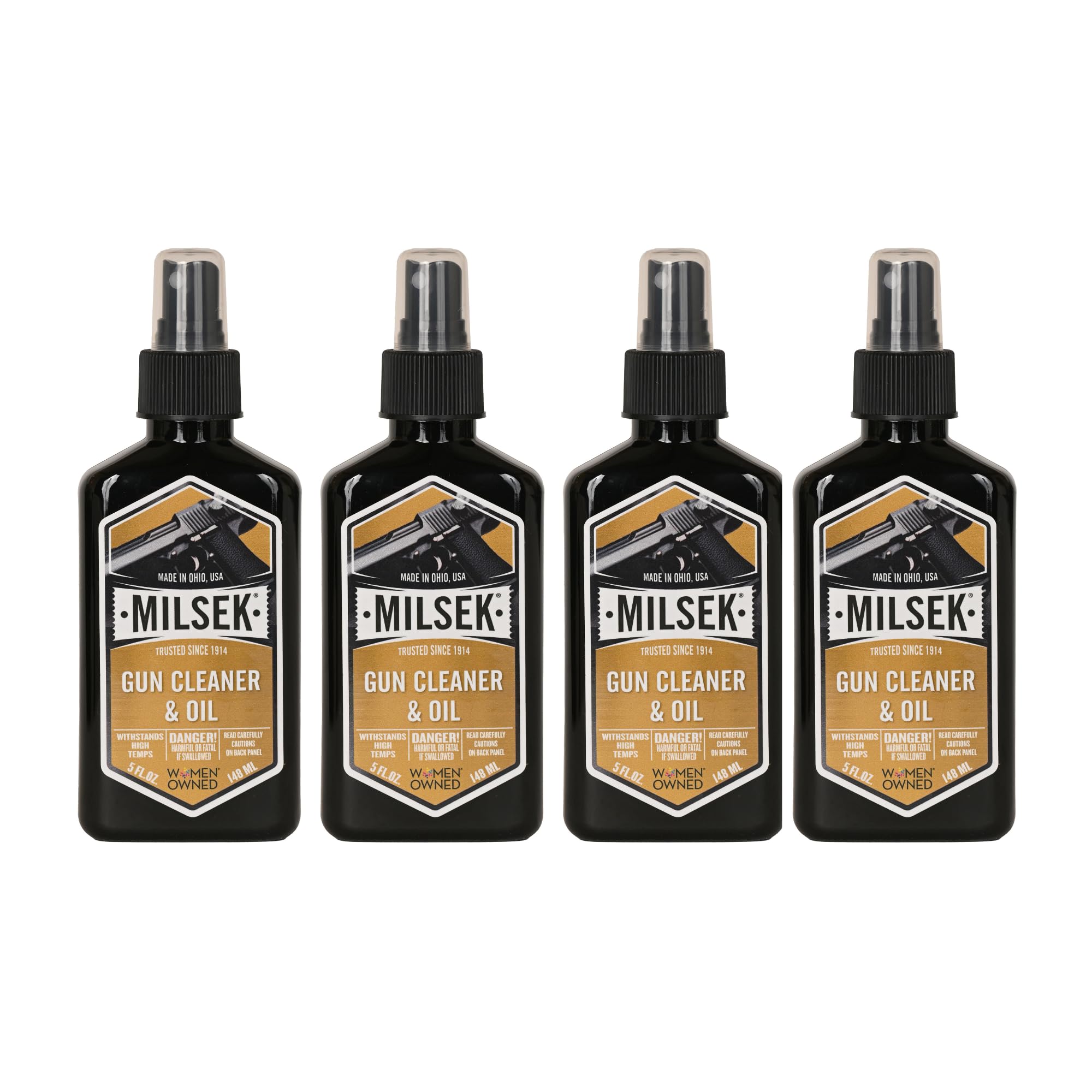 Milsek Gun Cleaner & Oil - 5 Fl Oz (Pack of 4) - Premium Firearm Cleaning Kit for Rifles, Shotguns, Handguns & Pistols - Rust Remover & Lubricant for Gun Maintenance - Perfect for Hunting, Shooting Range & Firearm Protection