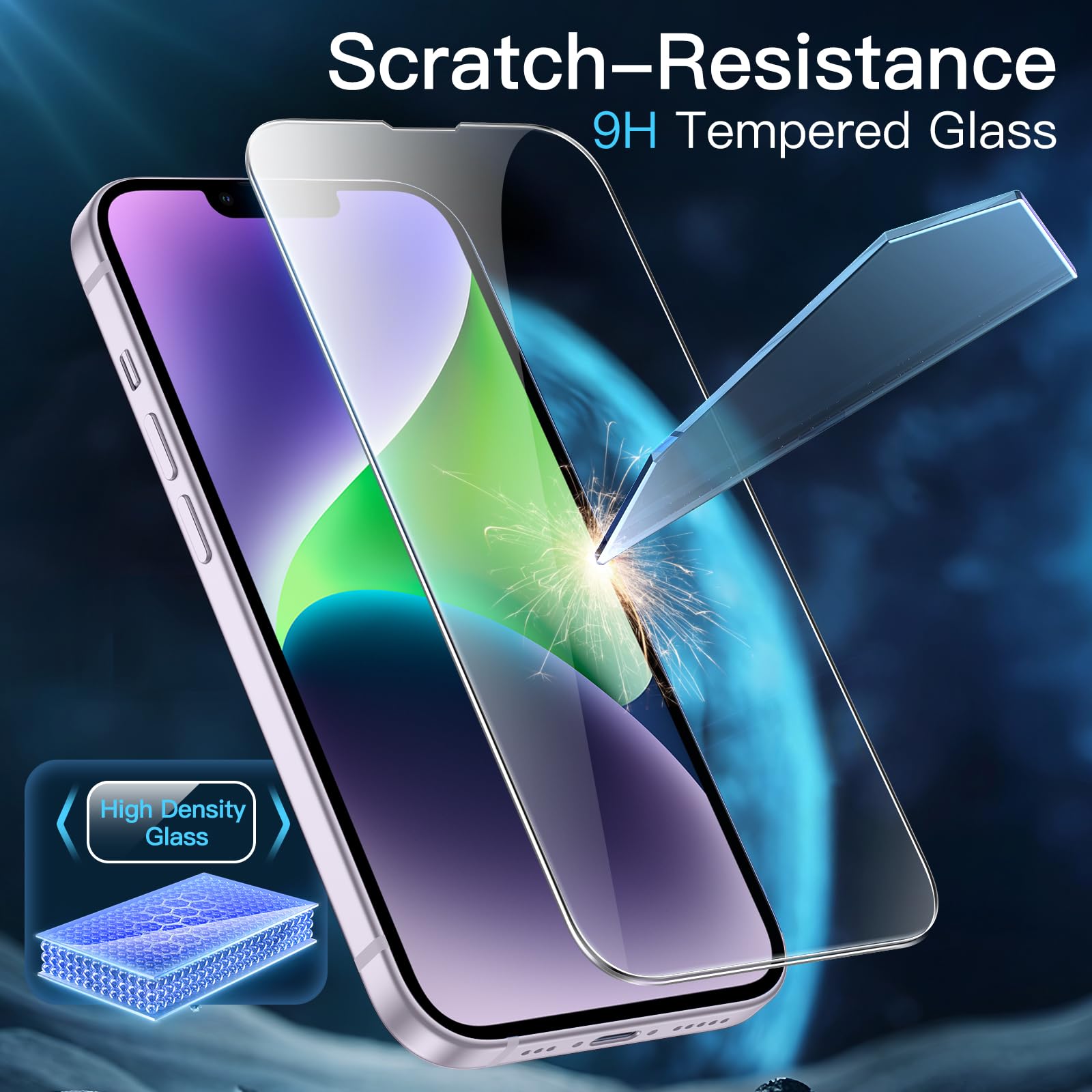 JETech 3 in 1 Magnetic Case for iPhone 14 6.1-Inch | 2-Pack Tempered Glass Screen Protector | MagSafe Compatible | Translucent Matte Back Shockproof Phone Cover (Light Purple) | Perfect for Work, Travel & Everyday Protection